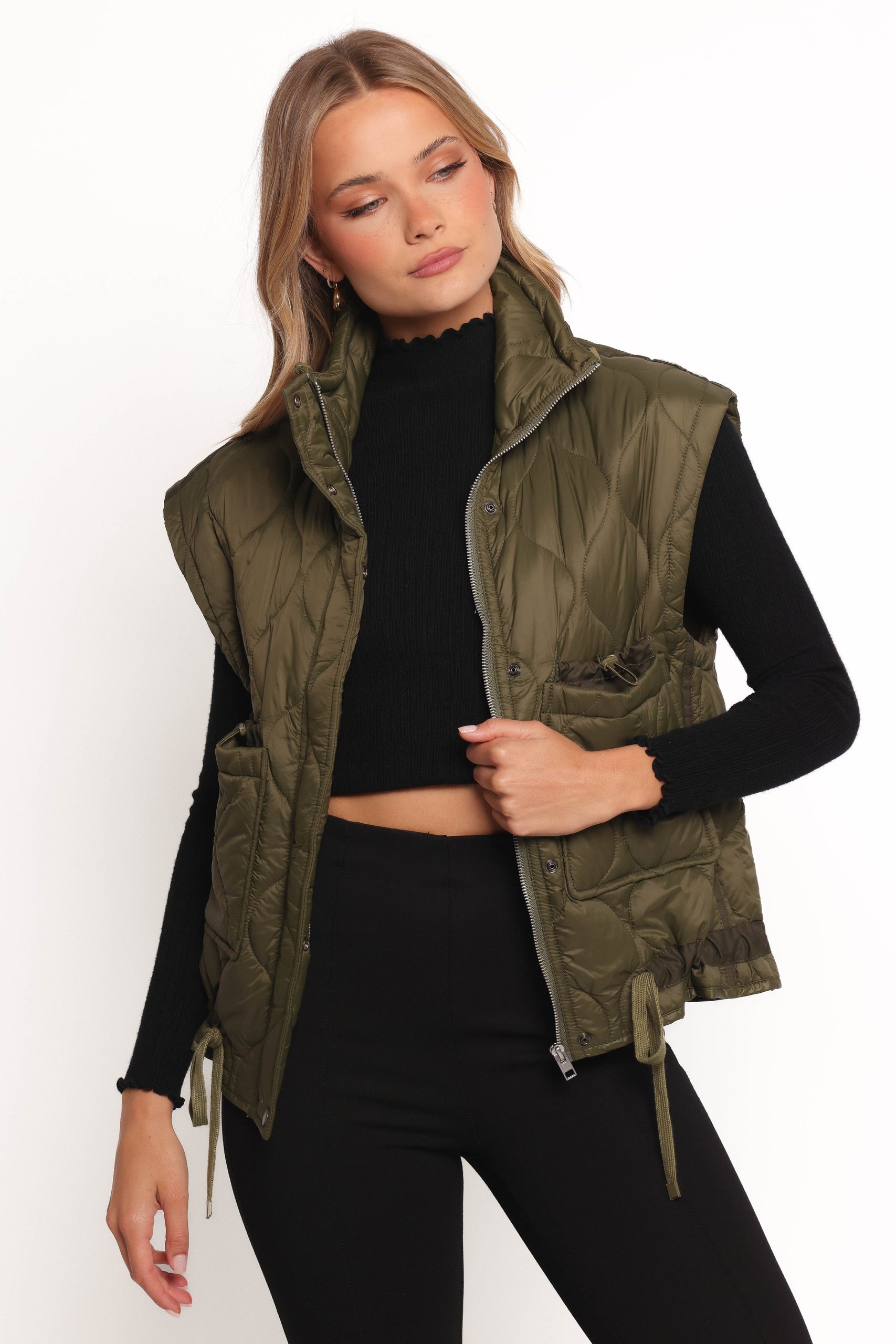 Haven Zip Front Puff Vest - Olive - Image 2