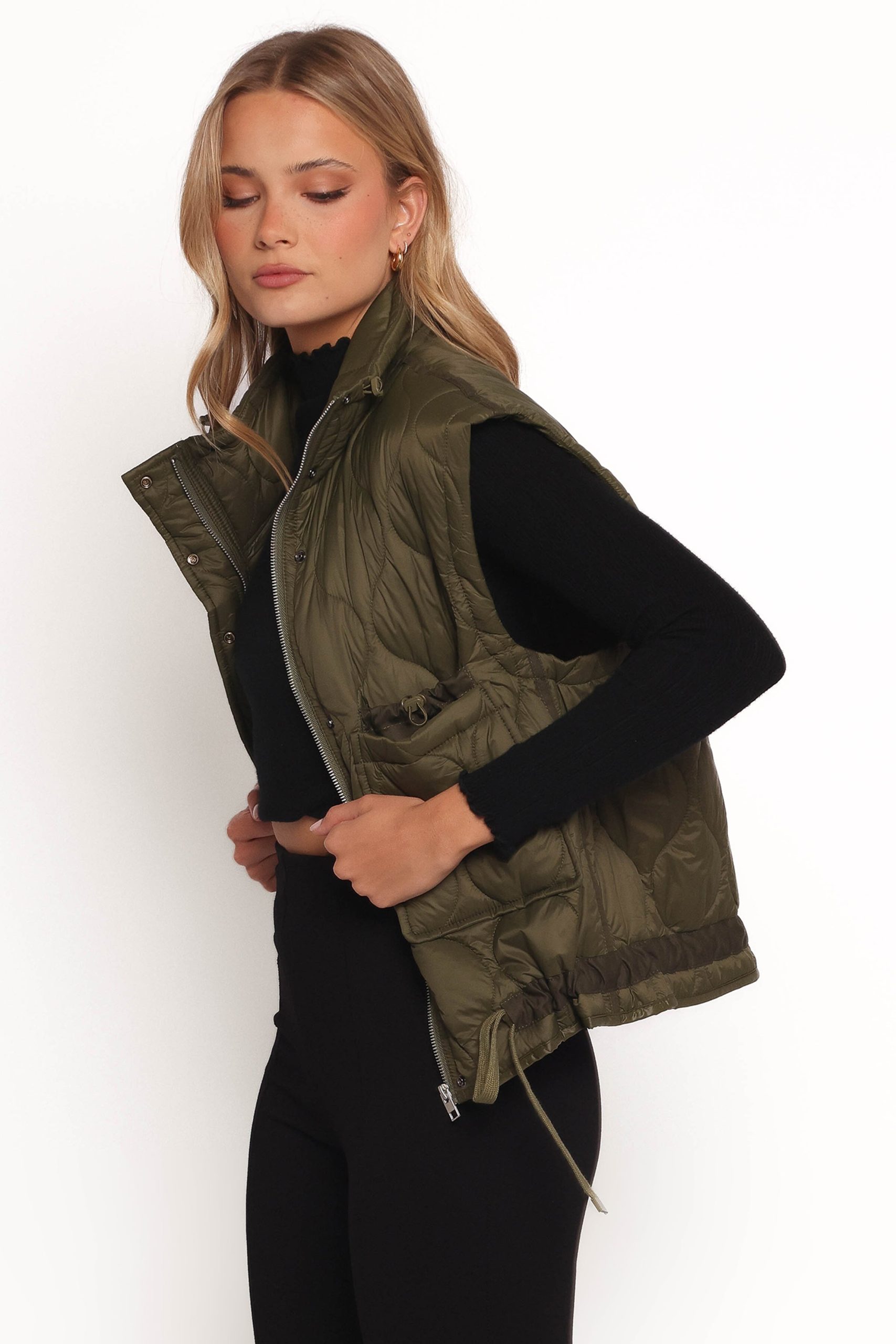 Haven Zip Front Puff Vest - Olive - Image 3
