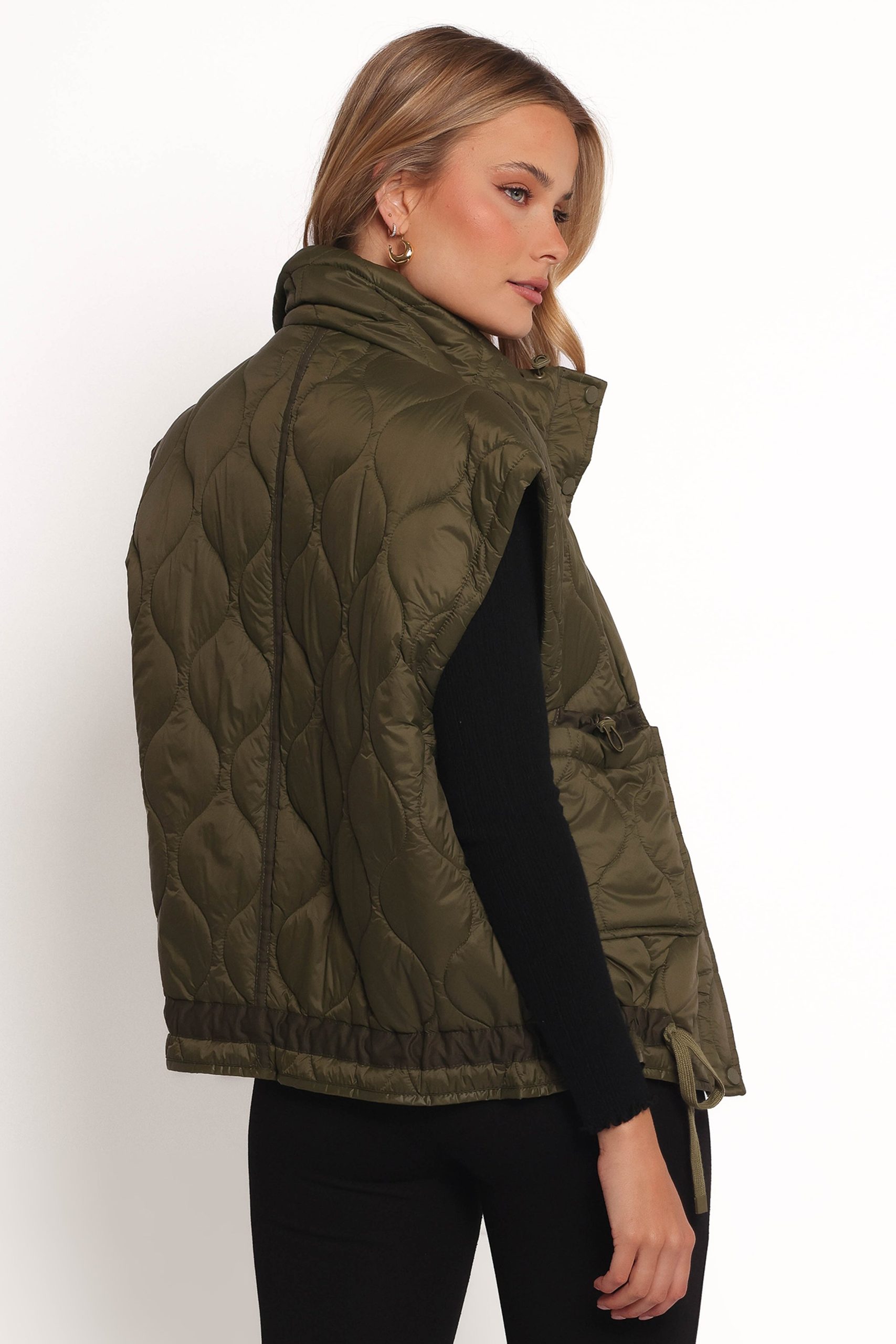 Haven Zip Front Puff Vest - Olive - Image 4