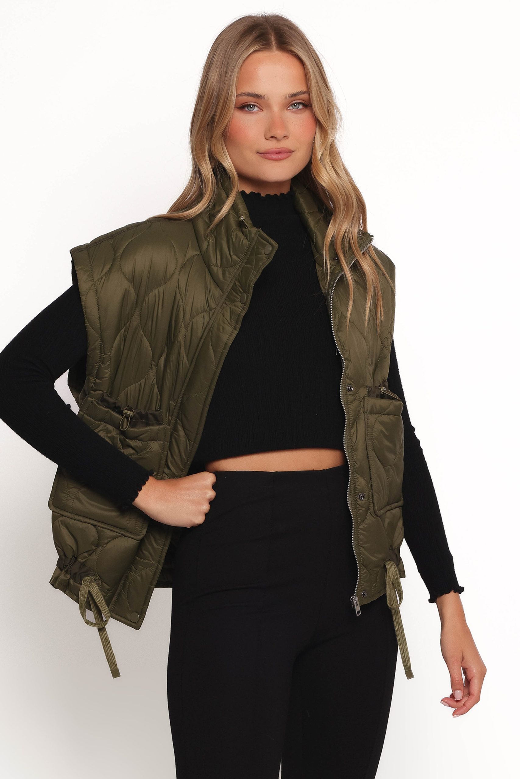 Haven Zip Front Puff Vest - Olive - Image 5