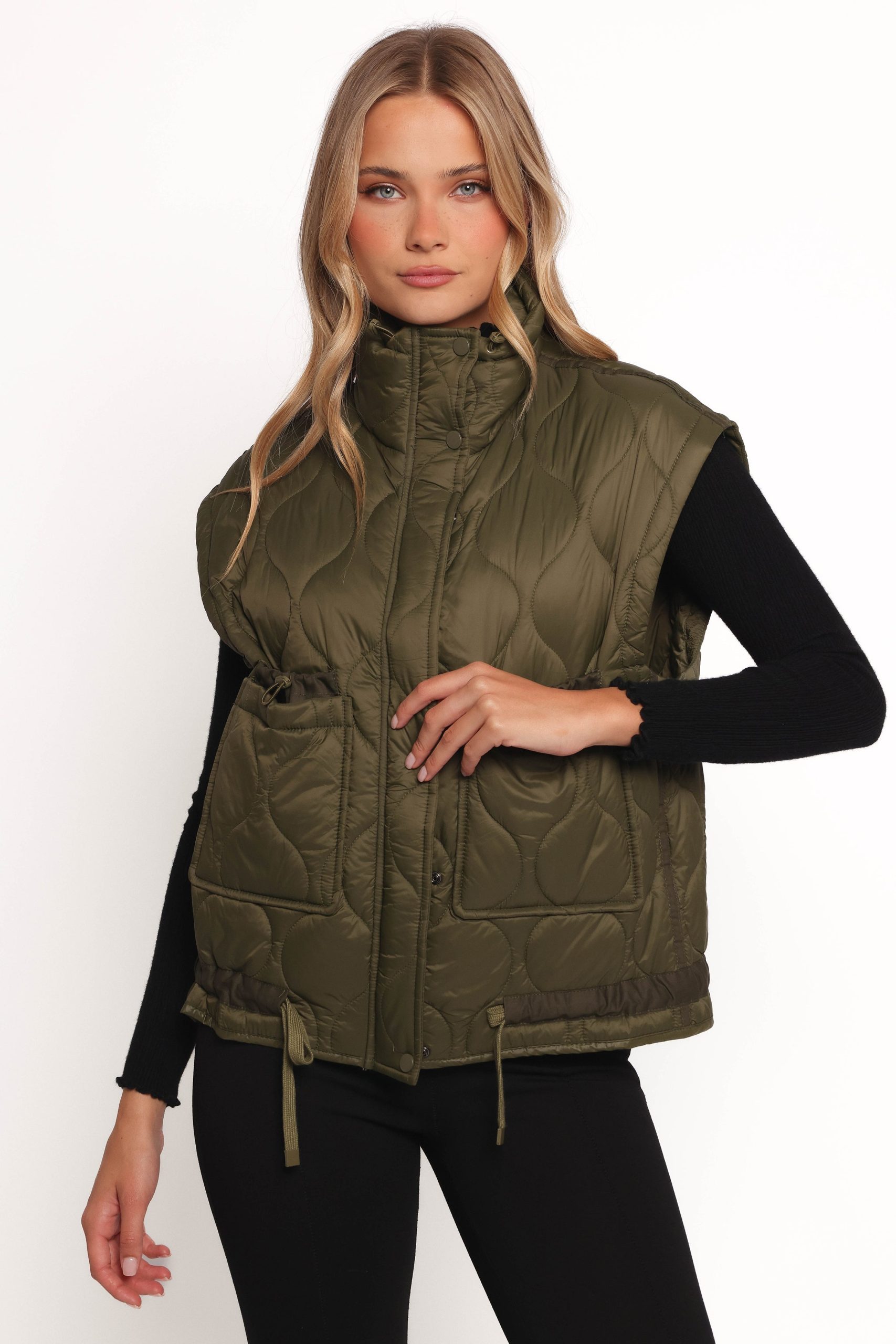 Haven Zip Front Puff Vest - Olive - Image 8