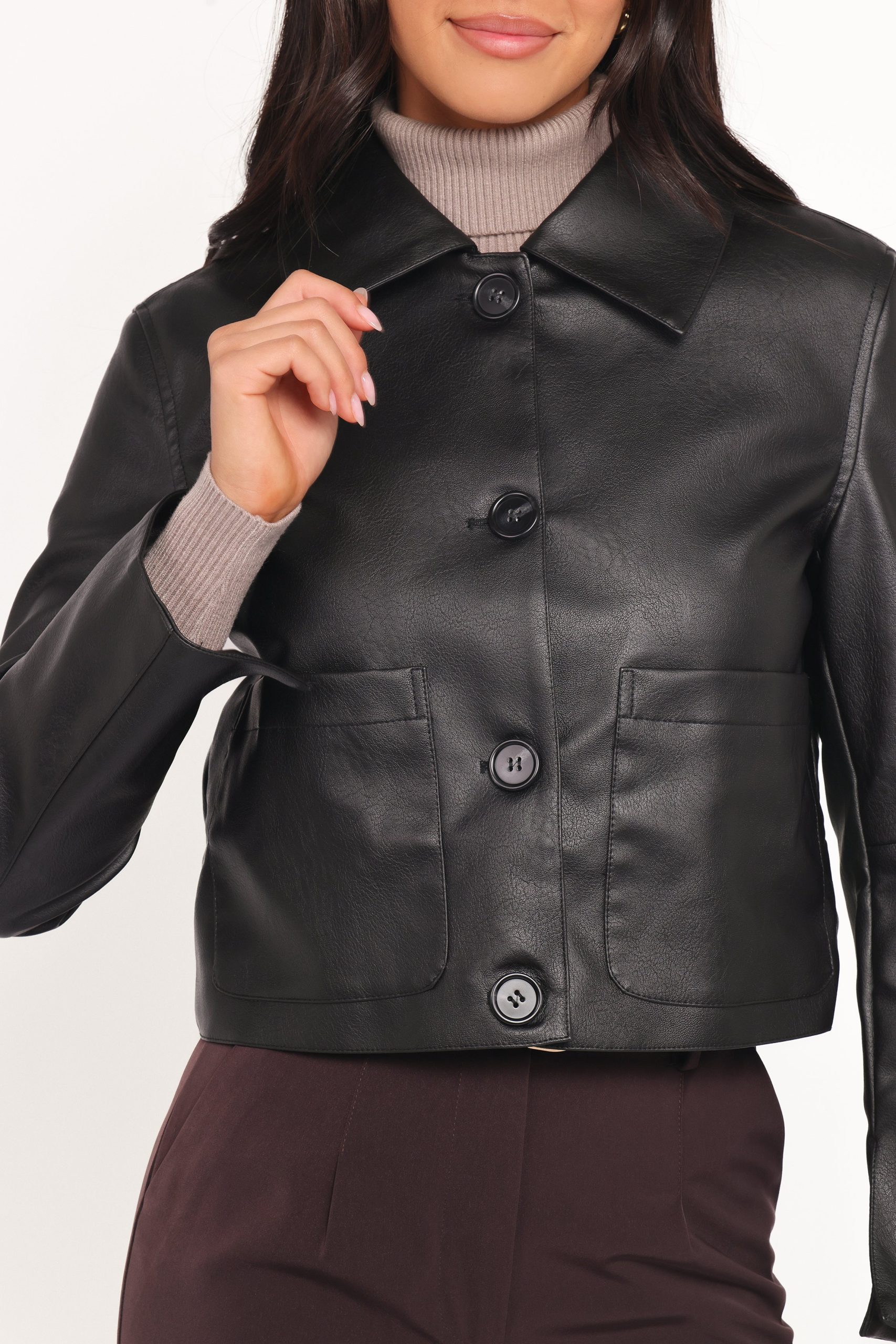 Hope Crop Faux Leather Jacket - Black - Image 6