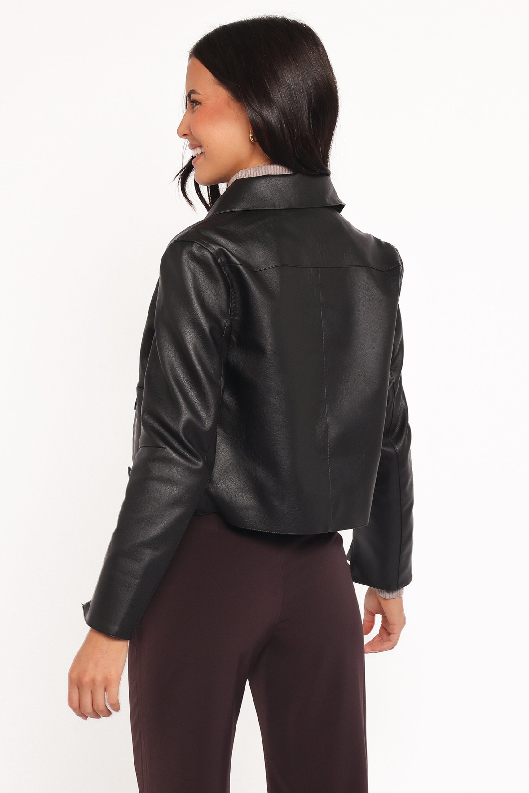 Hope Crop Faux Leather Jacket - Black - Image 4