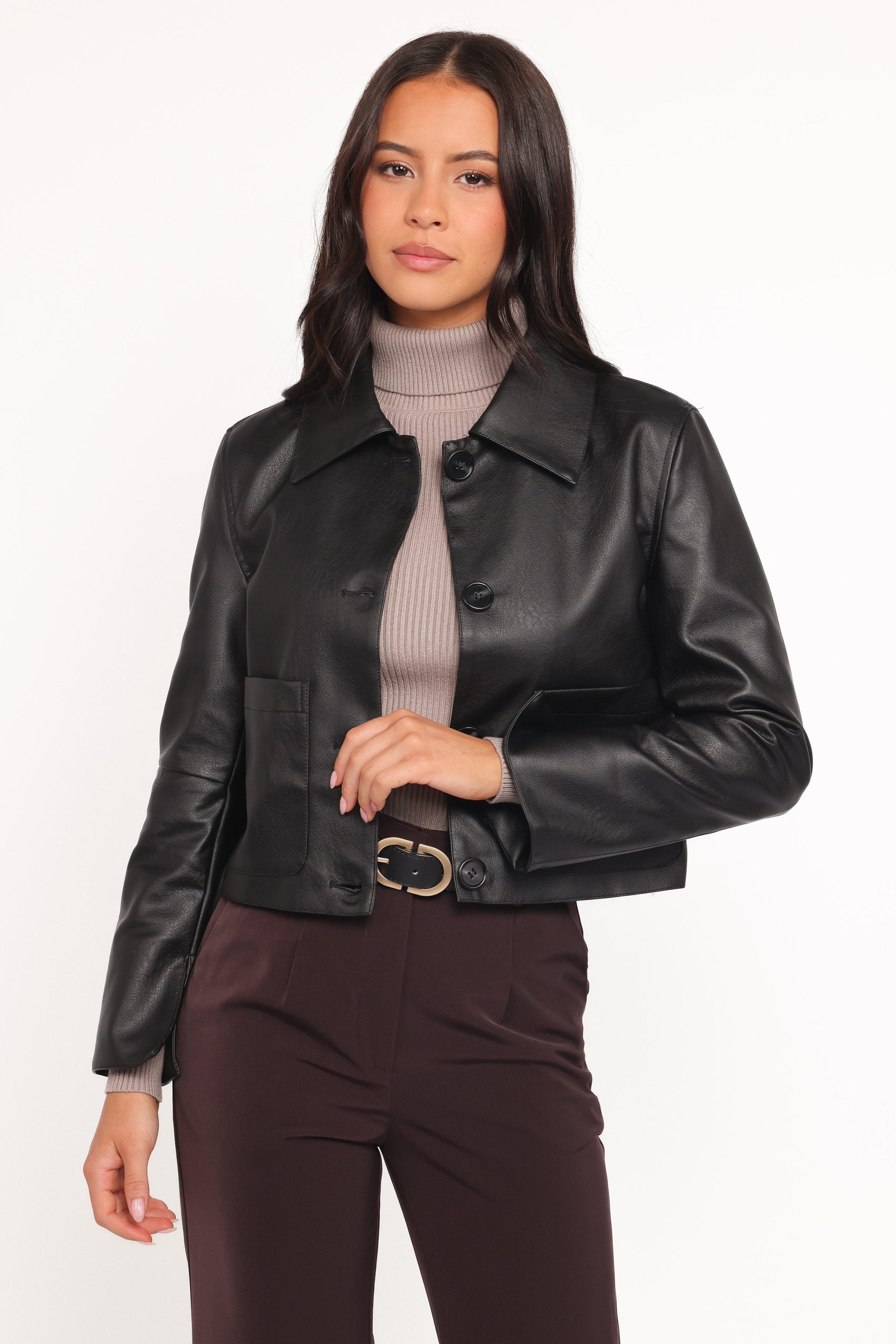 Hope Crop Faux Leather Jacket - Black - Image 2