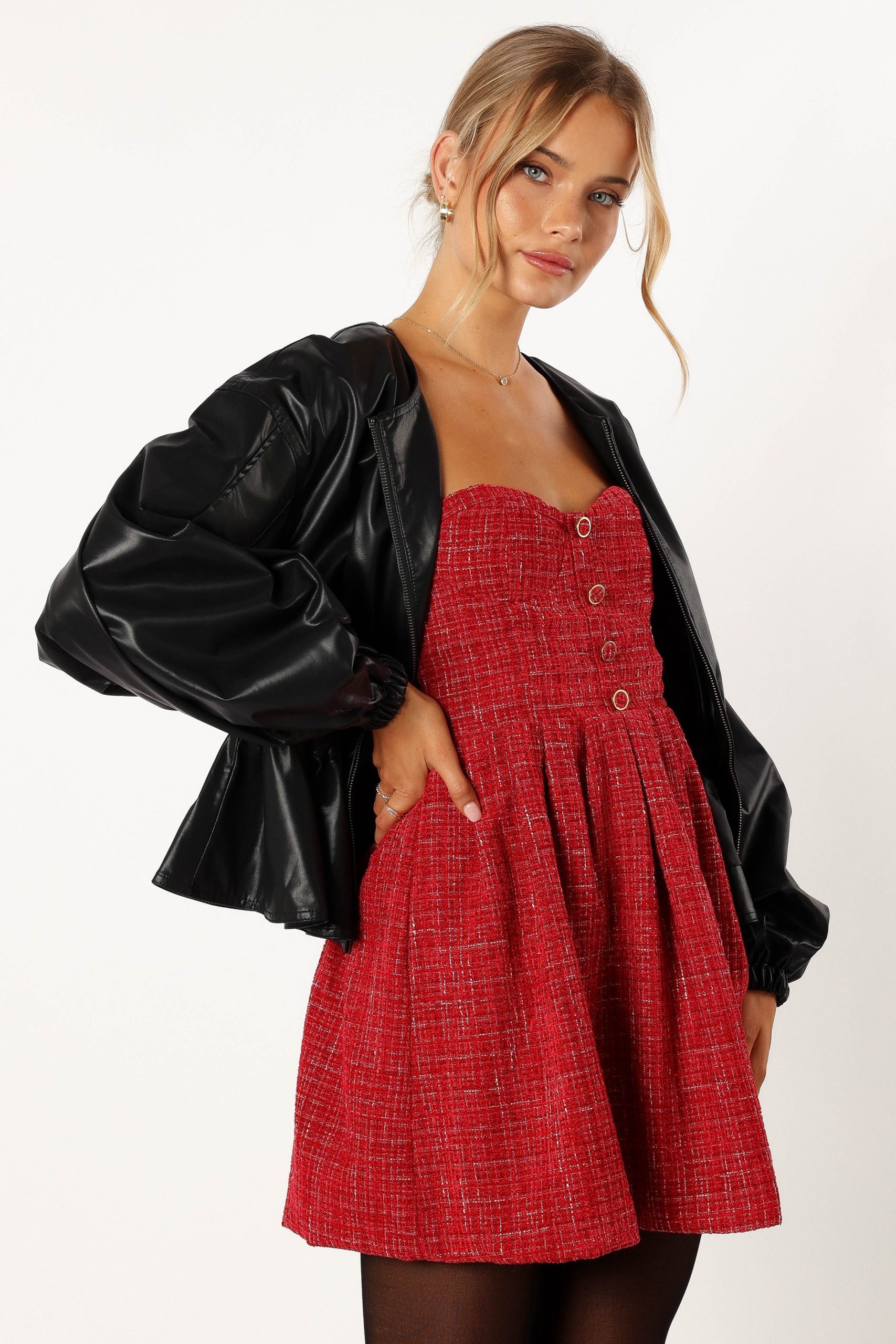 Ivanna Faux Leather Puff Sleeve Jacket - Black - Image 3