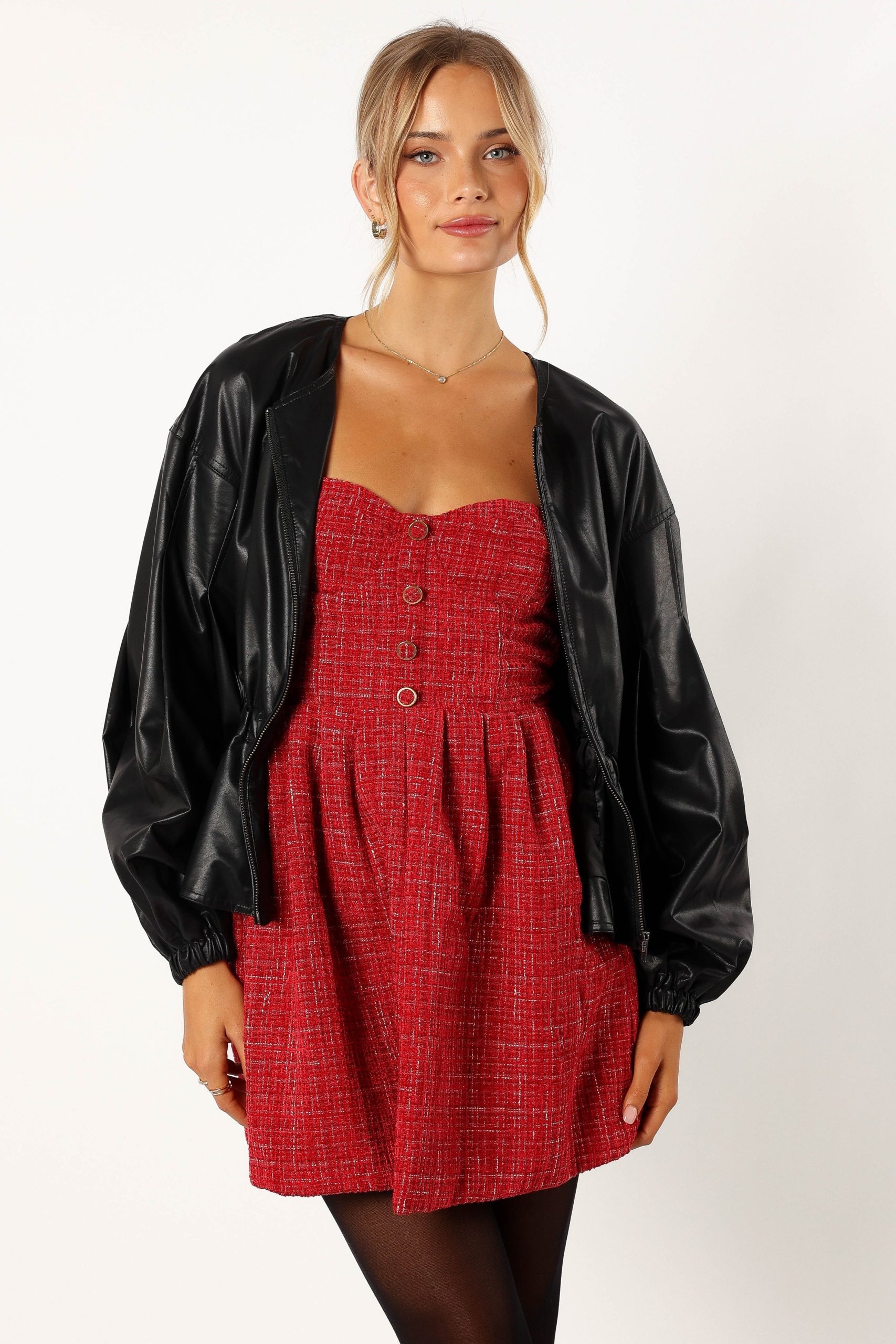 Ivanna Faux Leather Puff Sleeve Jacket - Black - Image 5