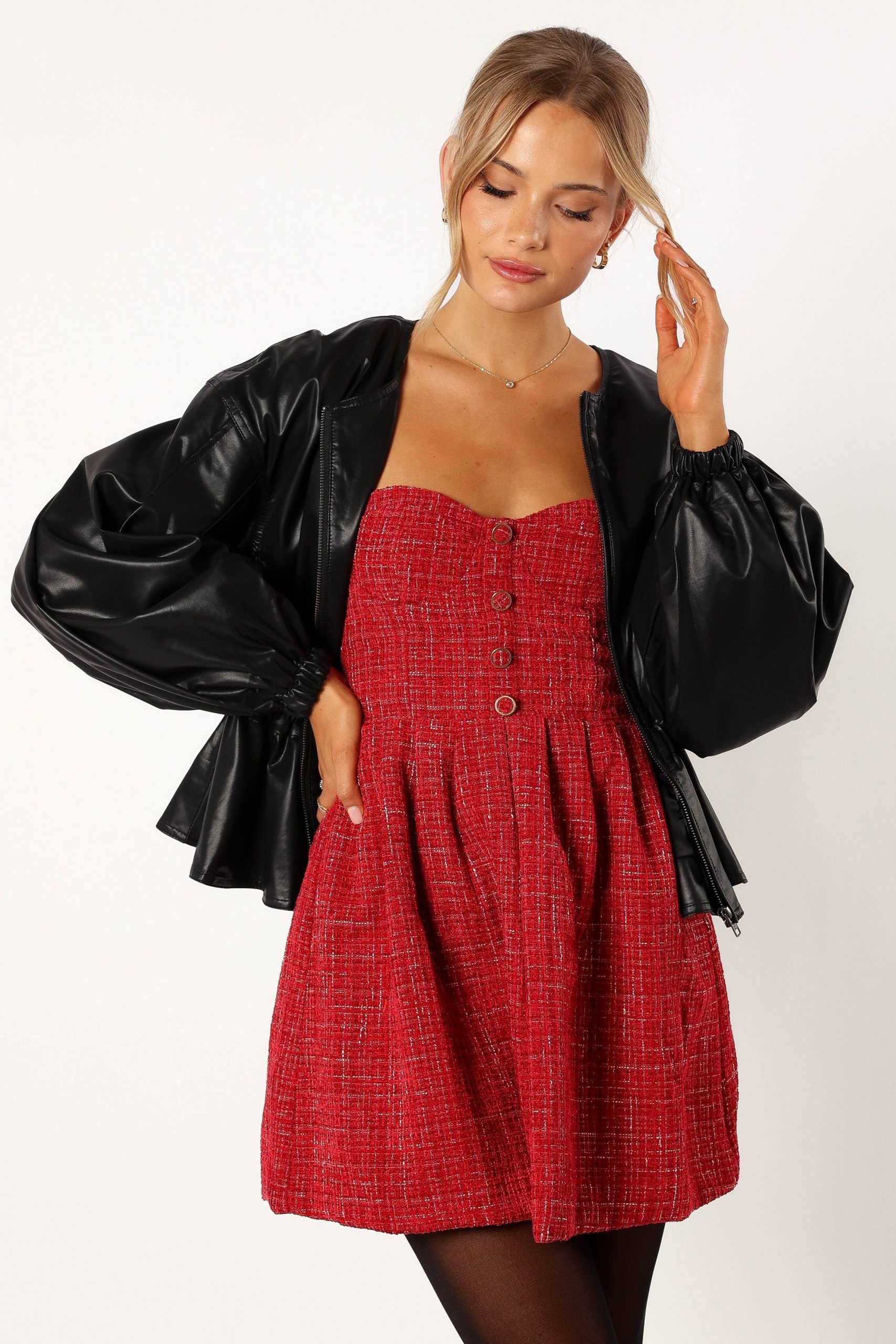 Ivanna Faux Leather Puff Sleeve Jacket - Black - Image 2