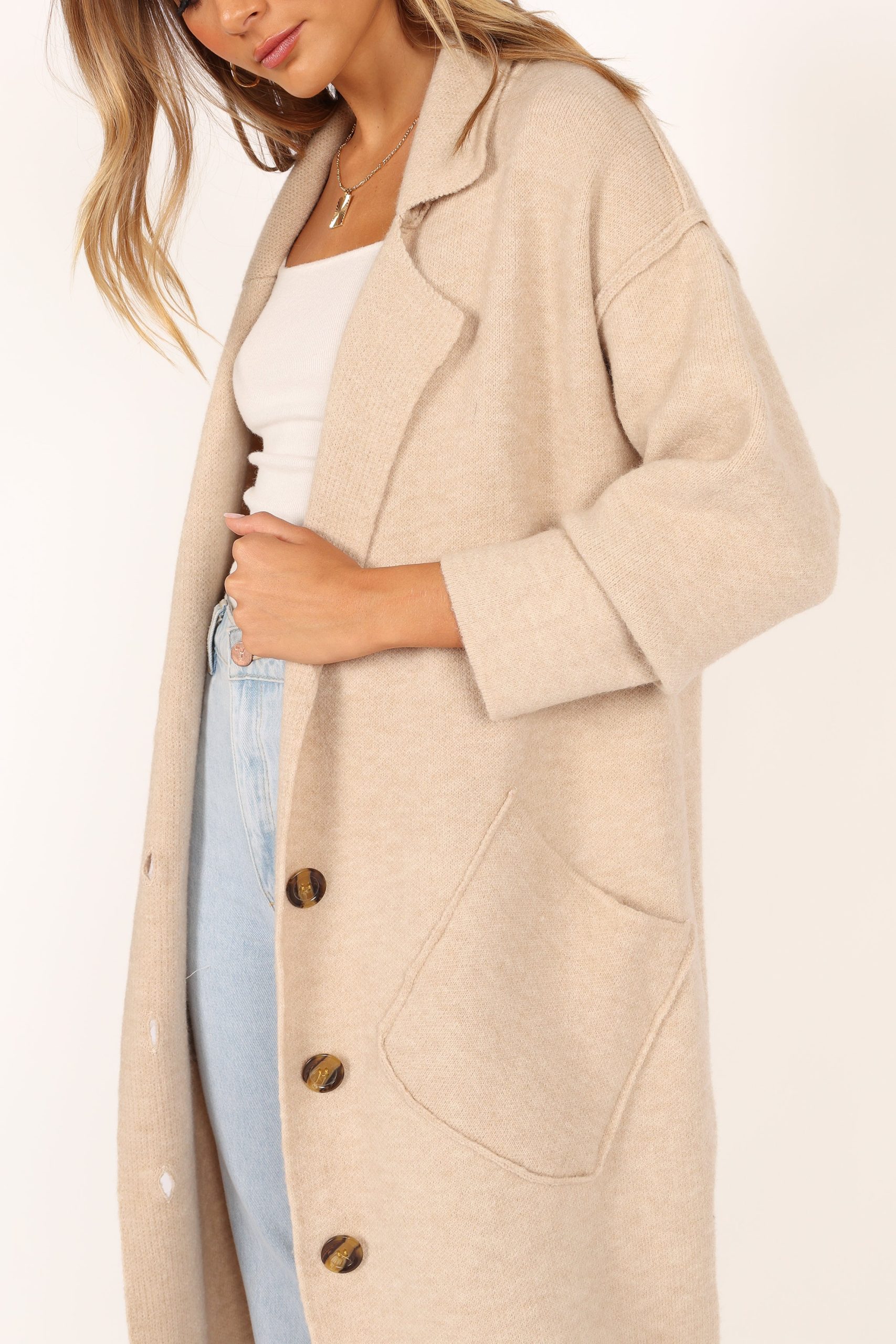 Ivy Button Front Coatigan - Oatmeal - Image 2