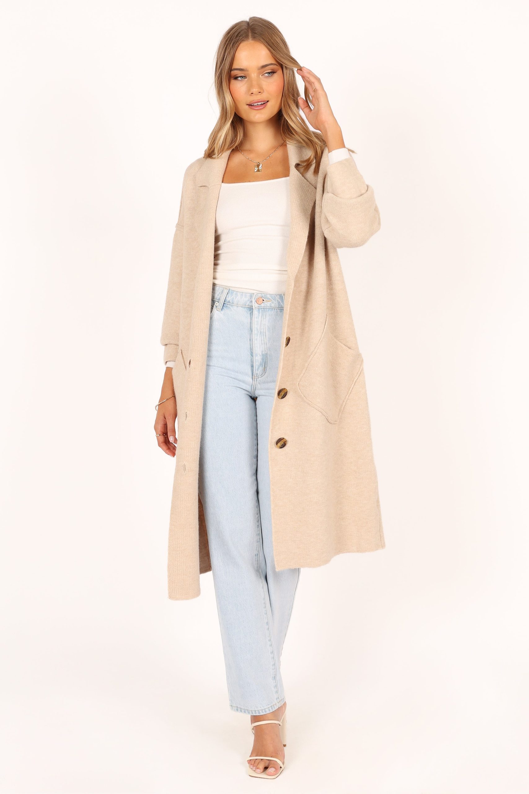 Ivy Button Front Coatigan - Oatmeal - Image 3