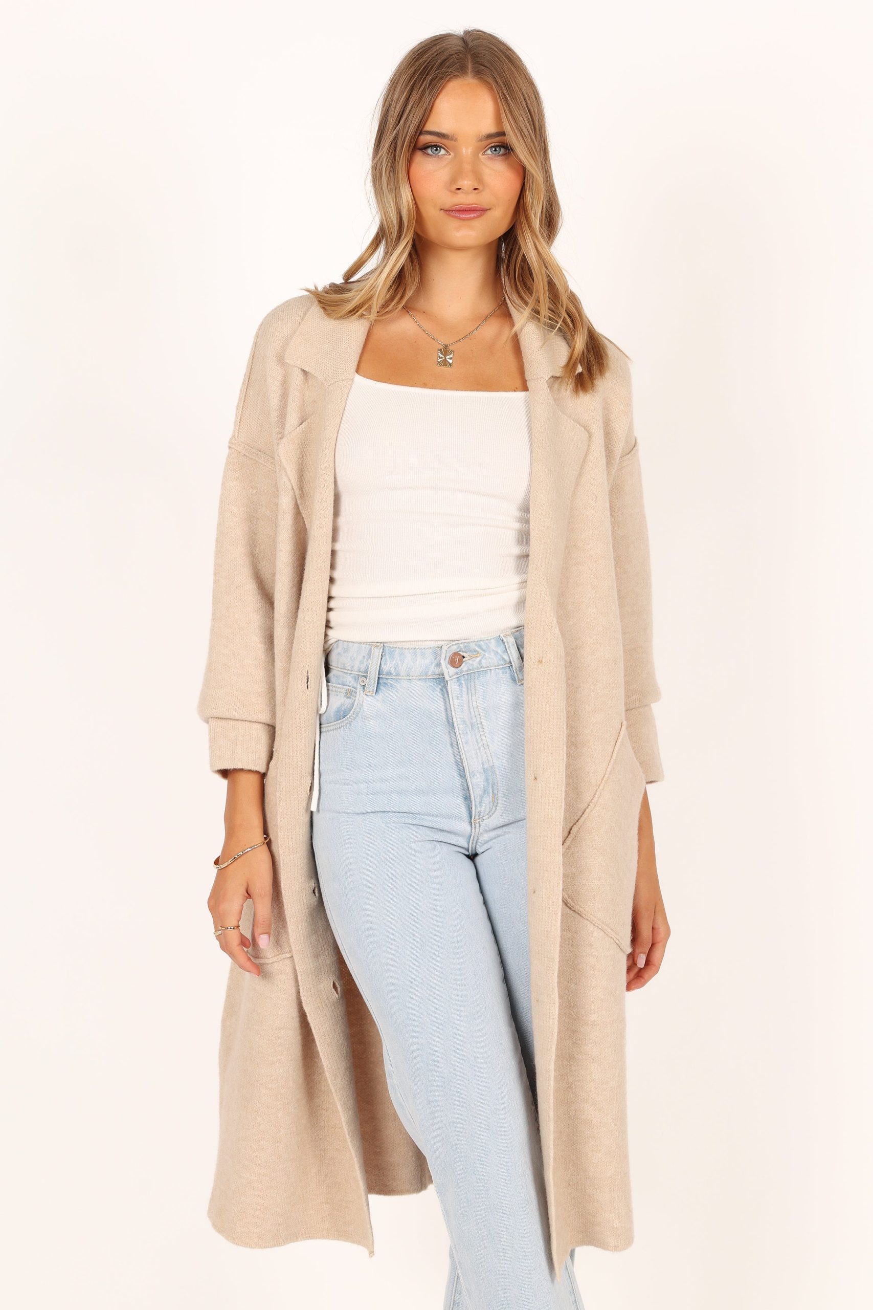 Ivy Button Front Coatigan - Oatmeal - Image 4