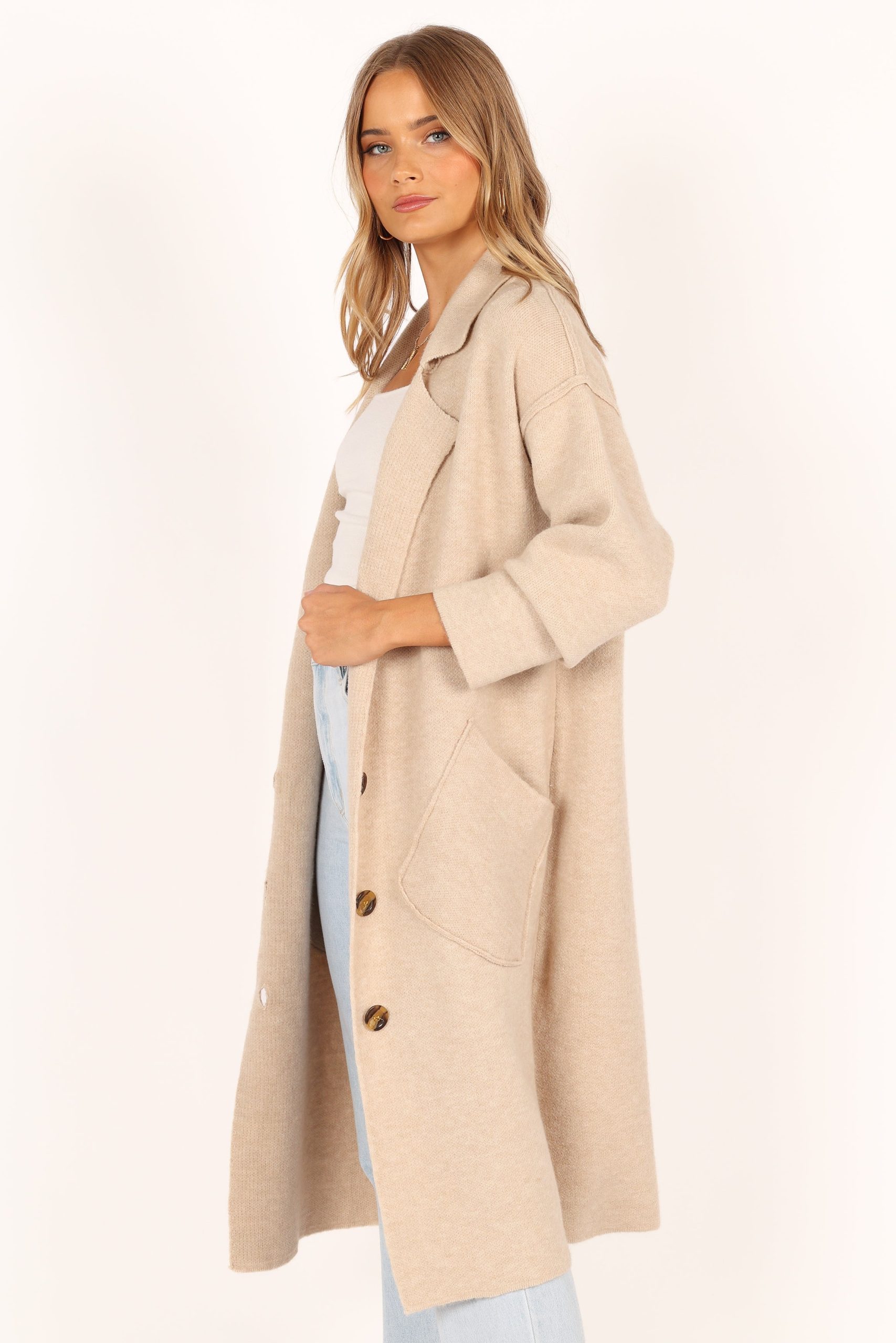 Ivy Button Front Coatigan - Oatmeal - Image 5