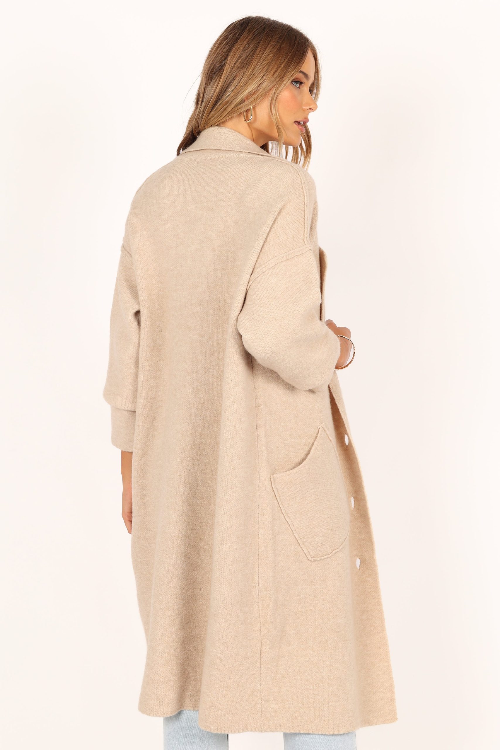 Ivy Button Front Coatigan - Oatmeal - Image 6