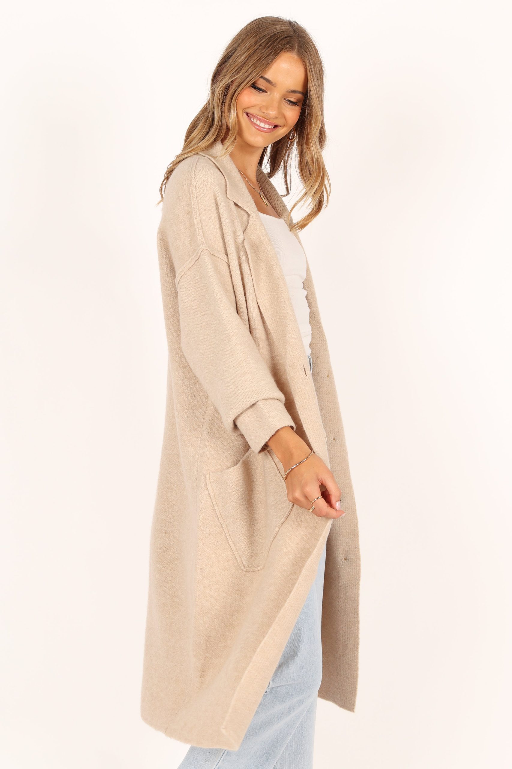 Ivy Button Front Coatigan - Oatmeal - Image 7