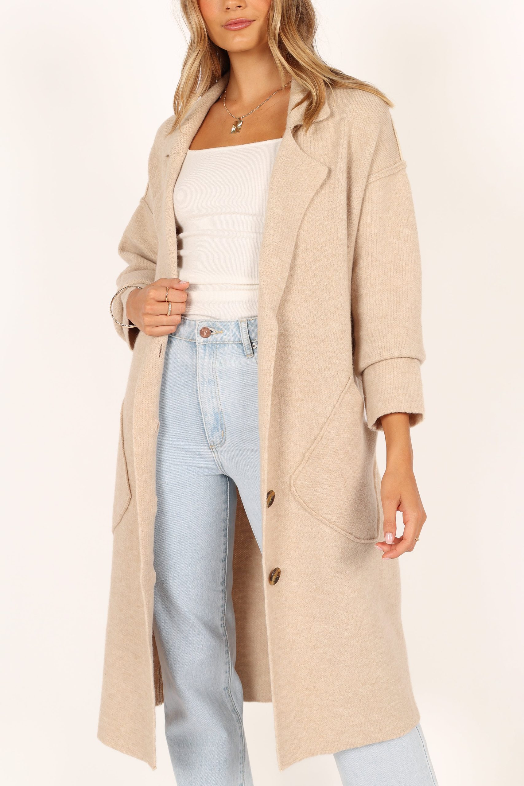 Ivy Button Front Coatigan - Oatmeal - Image 8