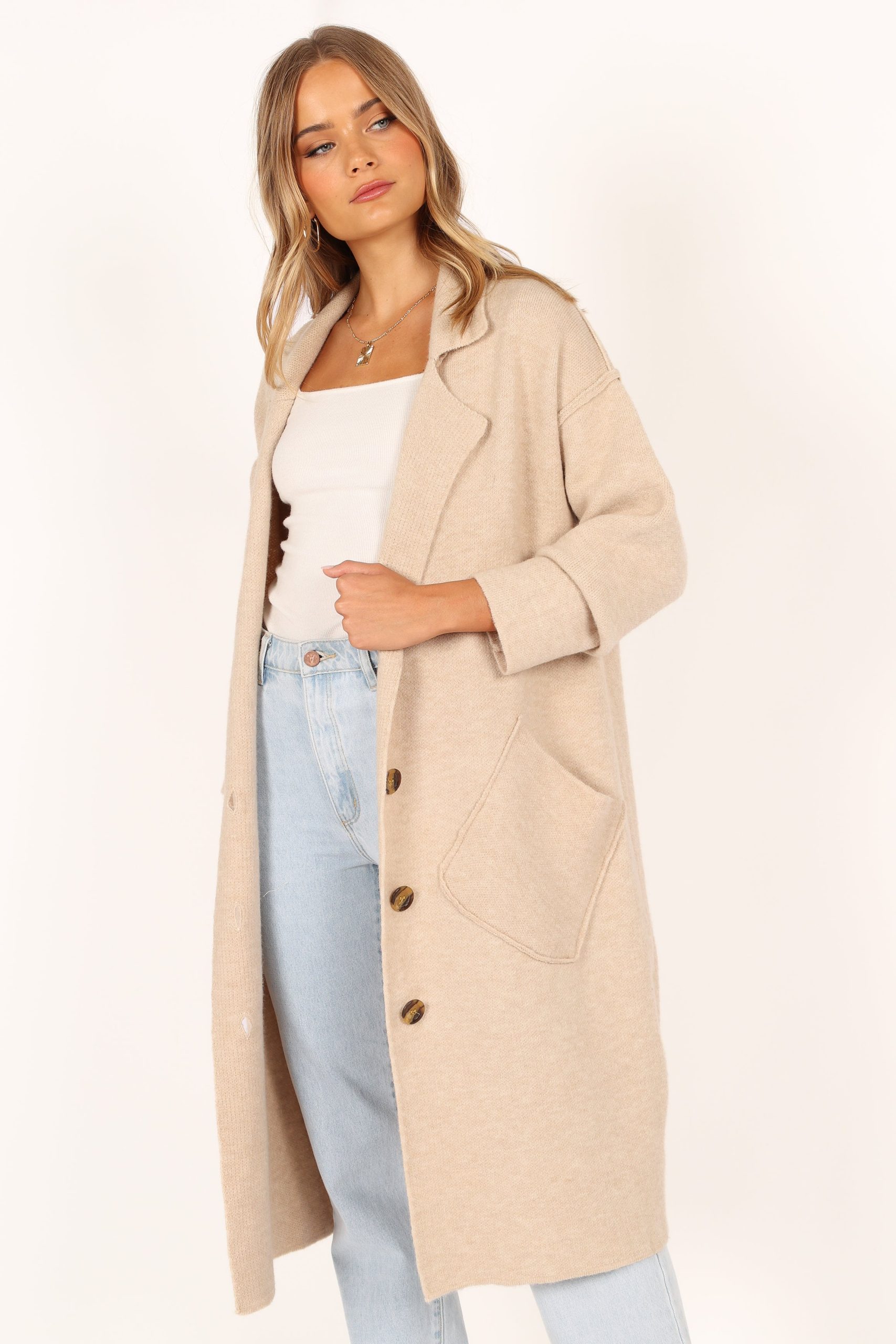 Ivy Button Front Coatigan - Oatmeal - Image 10