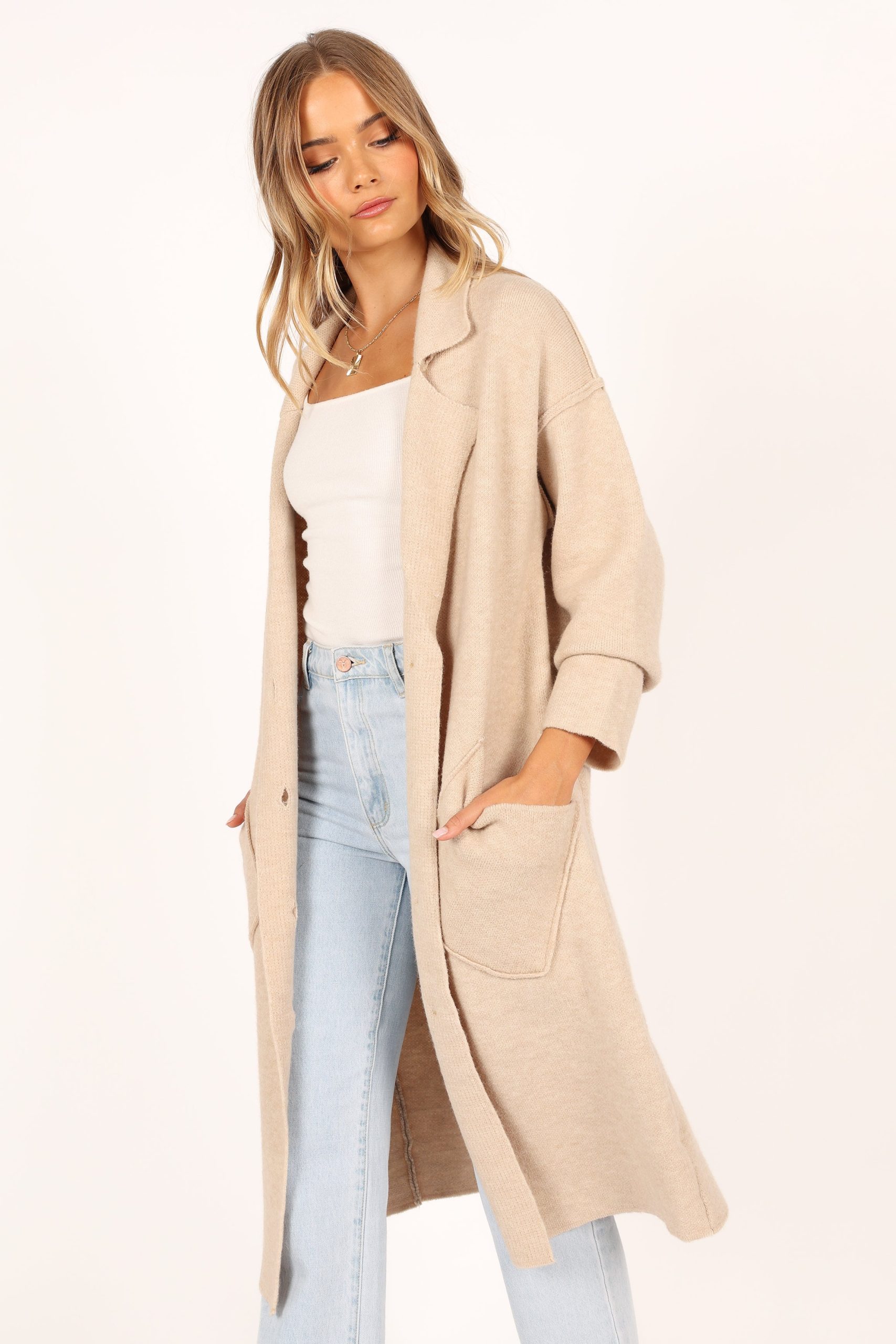 Ivy Button Front Coatigan - Oatmeal - Image 9