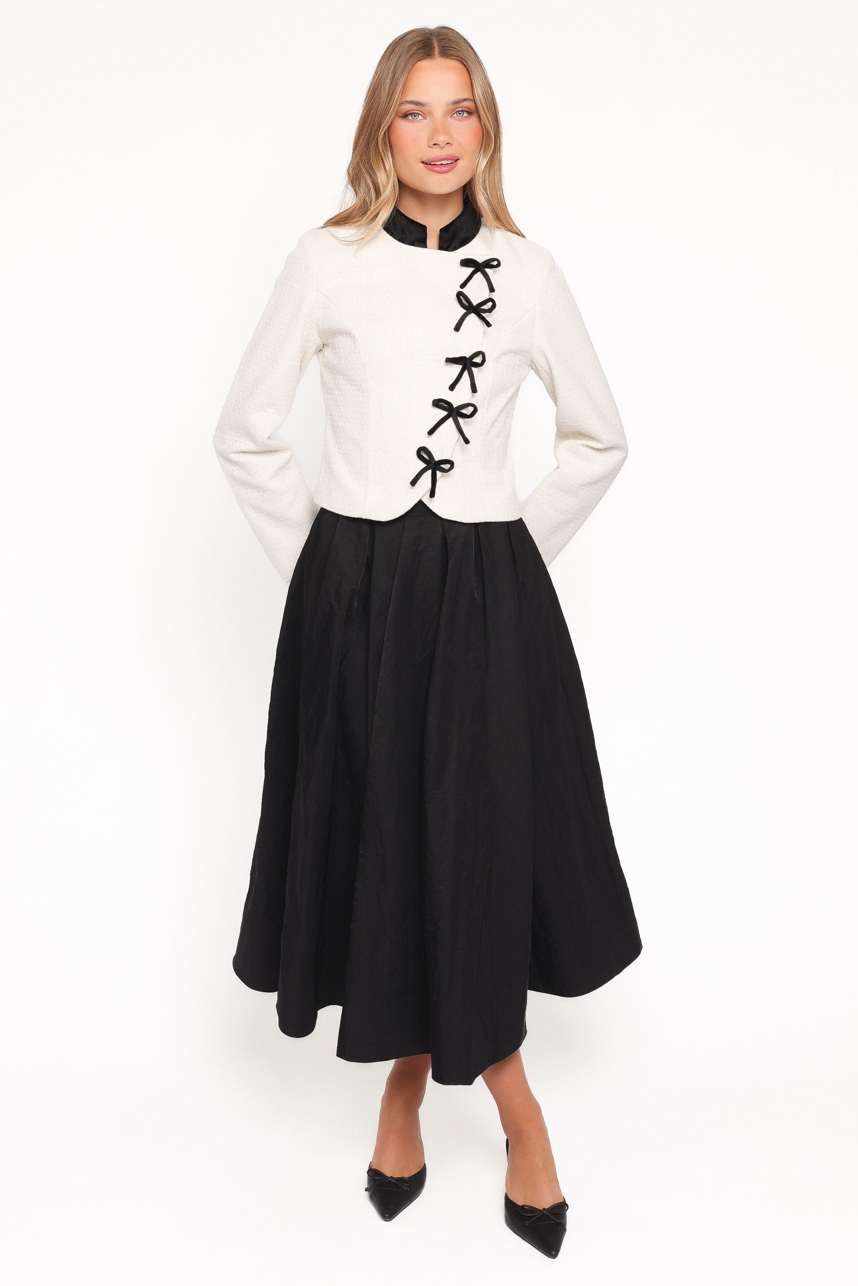 Jorah Twill Cropped Bow Jacket - Cream - Image 5
