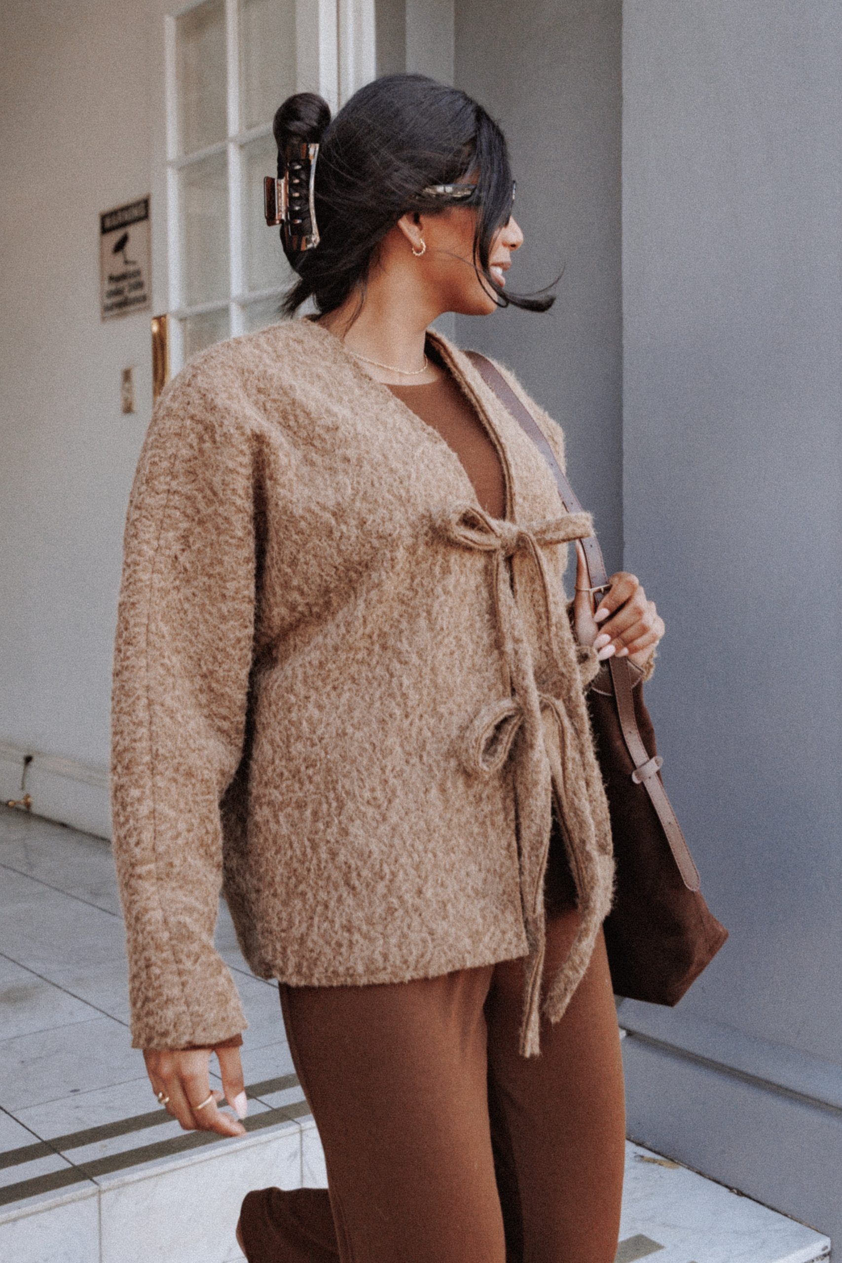 Kimmy Bow Oversized Cardigan - Moss - Image 10