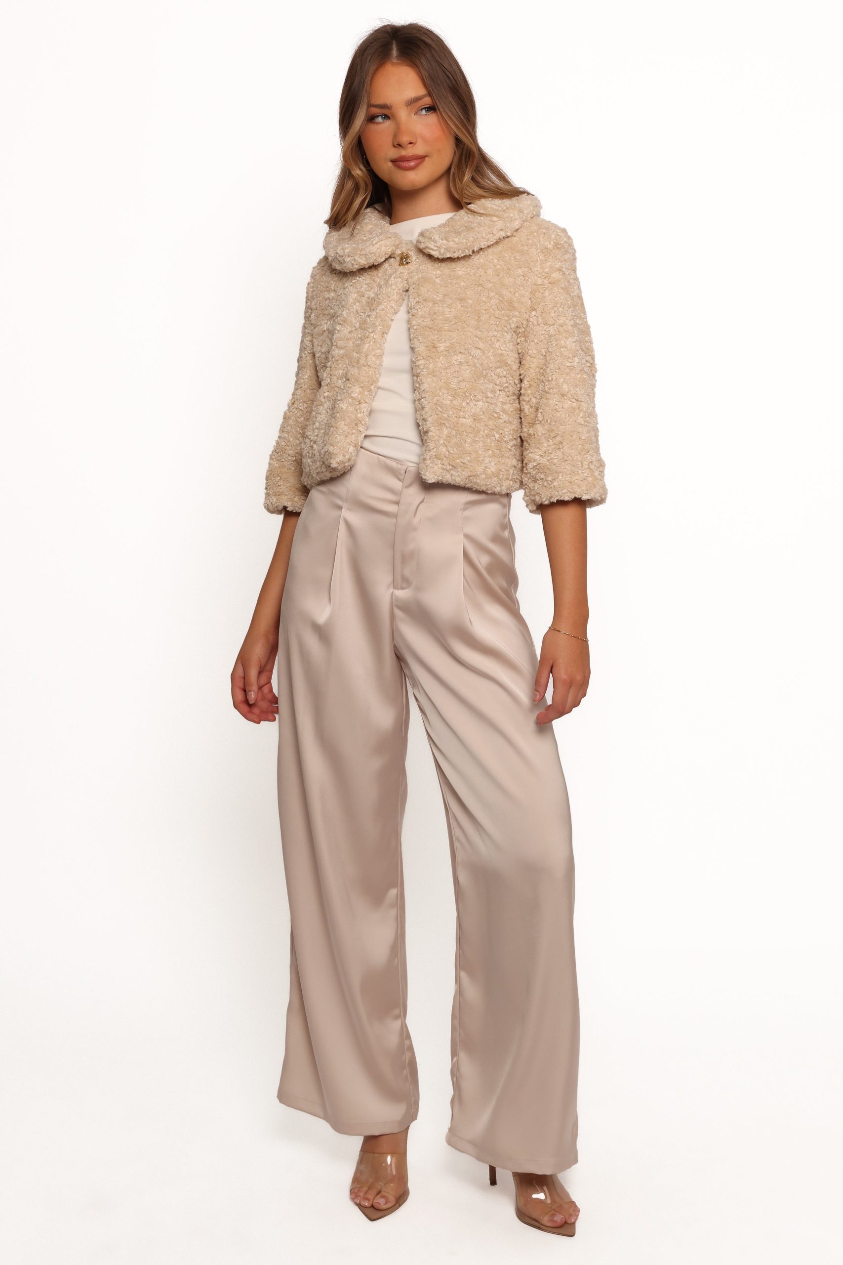 Lucie Faux Fur Crop Jacket - Cream - Image 4