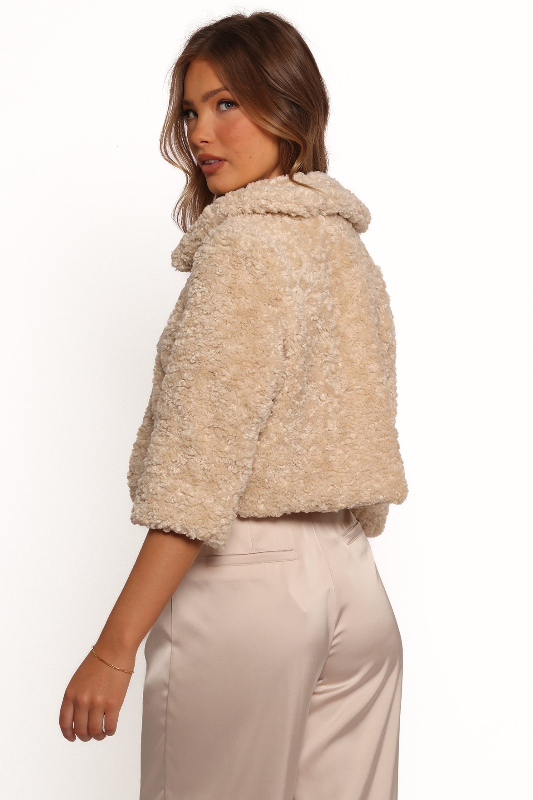 Lucie Faux Fur Crop Jacket - Cream - Image 6