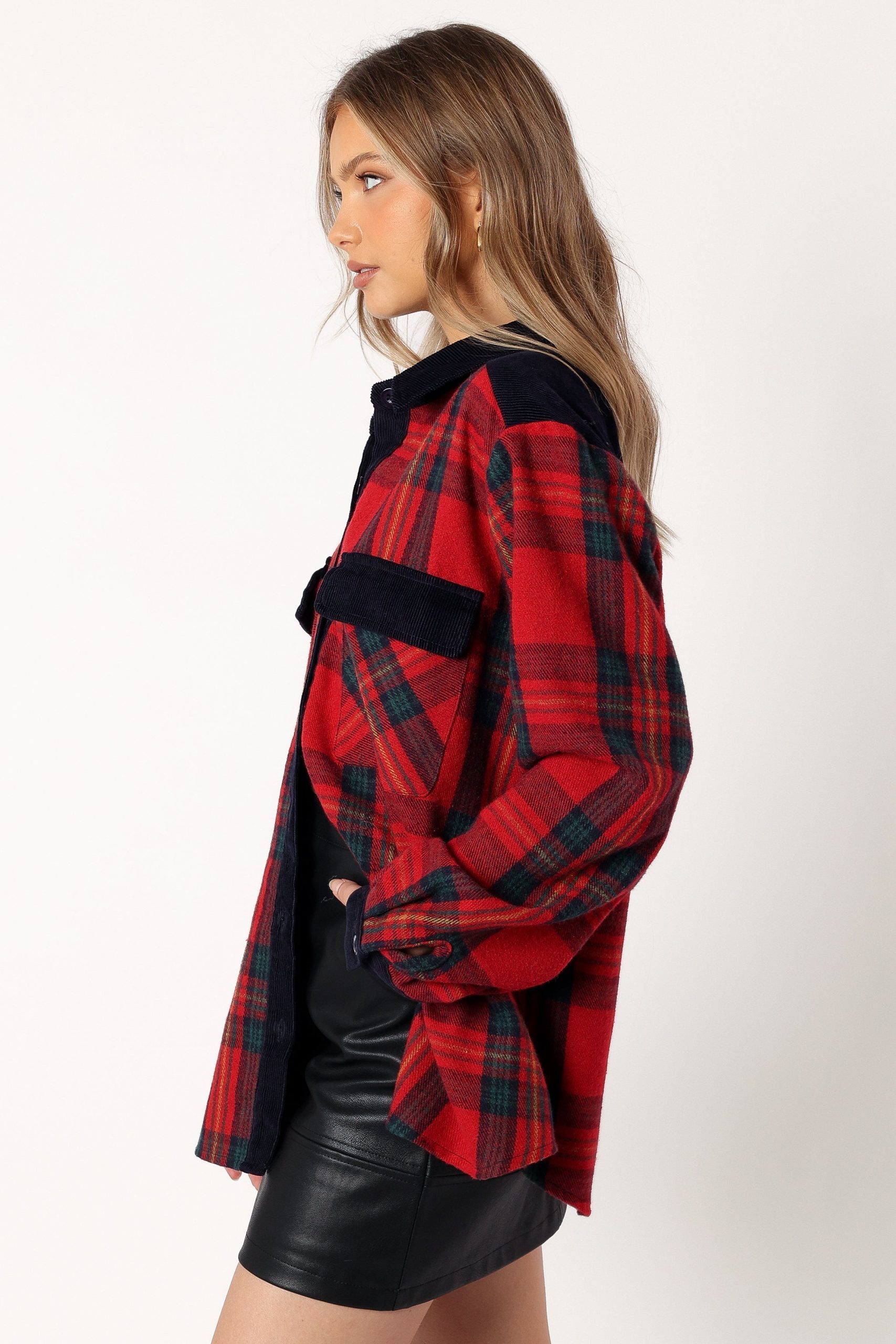 Lucille Plaid Shacket - Red/Navy - Image 2