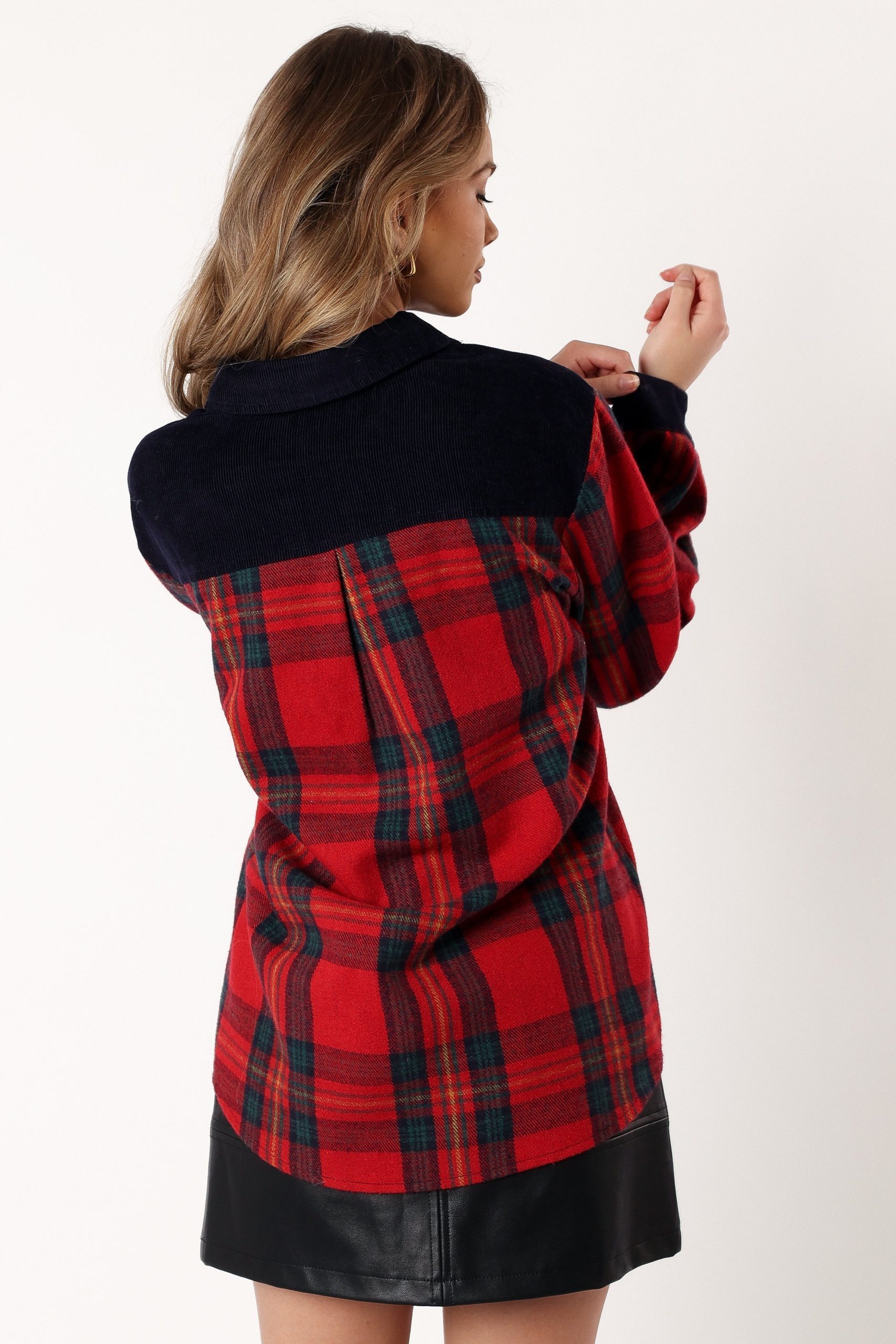 Lucille Plaid Shacket - Red/Navy - Image 3