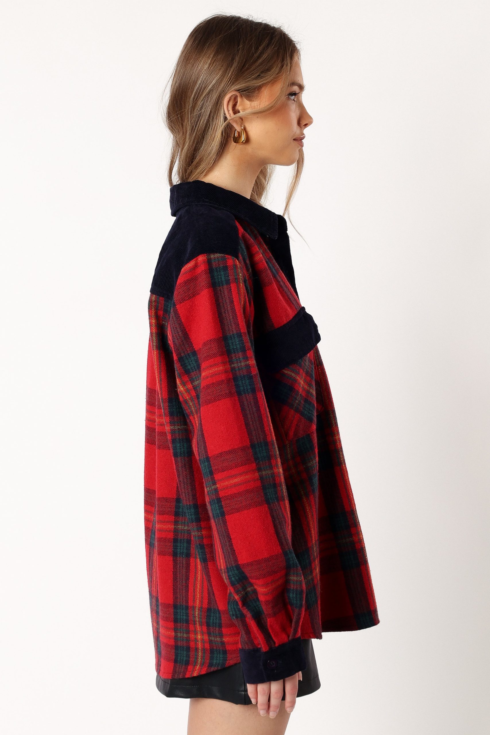 Lucille Plaid Shacket - Red/Navy - Image 4