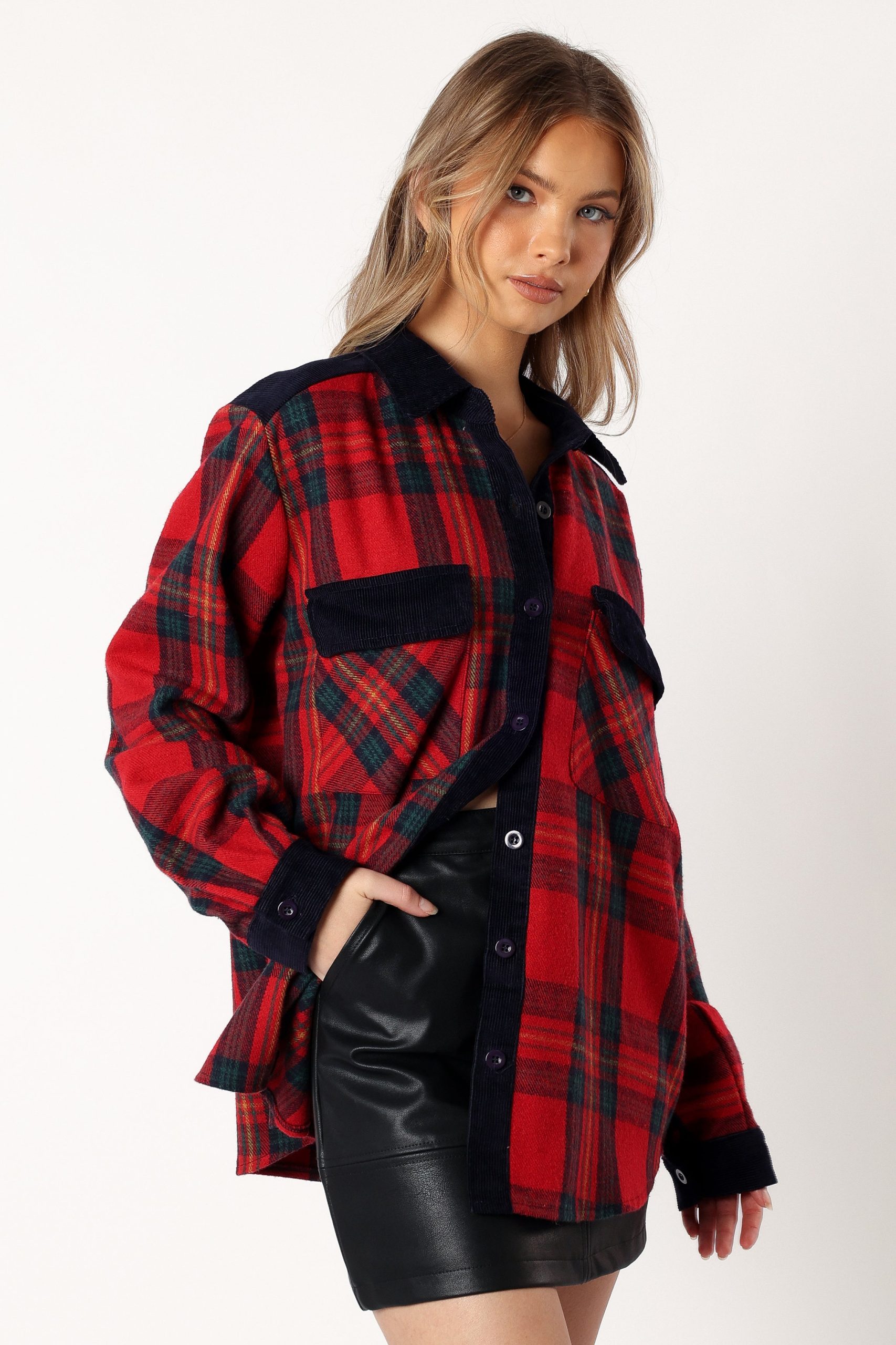 Lucille Plaid Shacket - Red/Navy - Image 5
