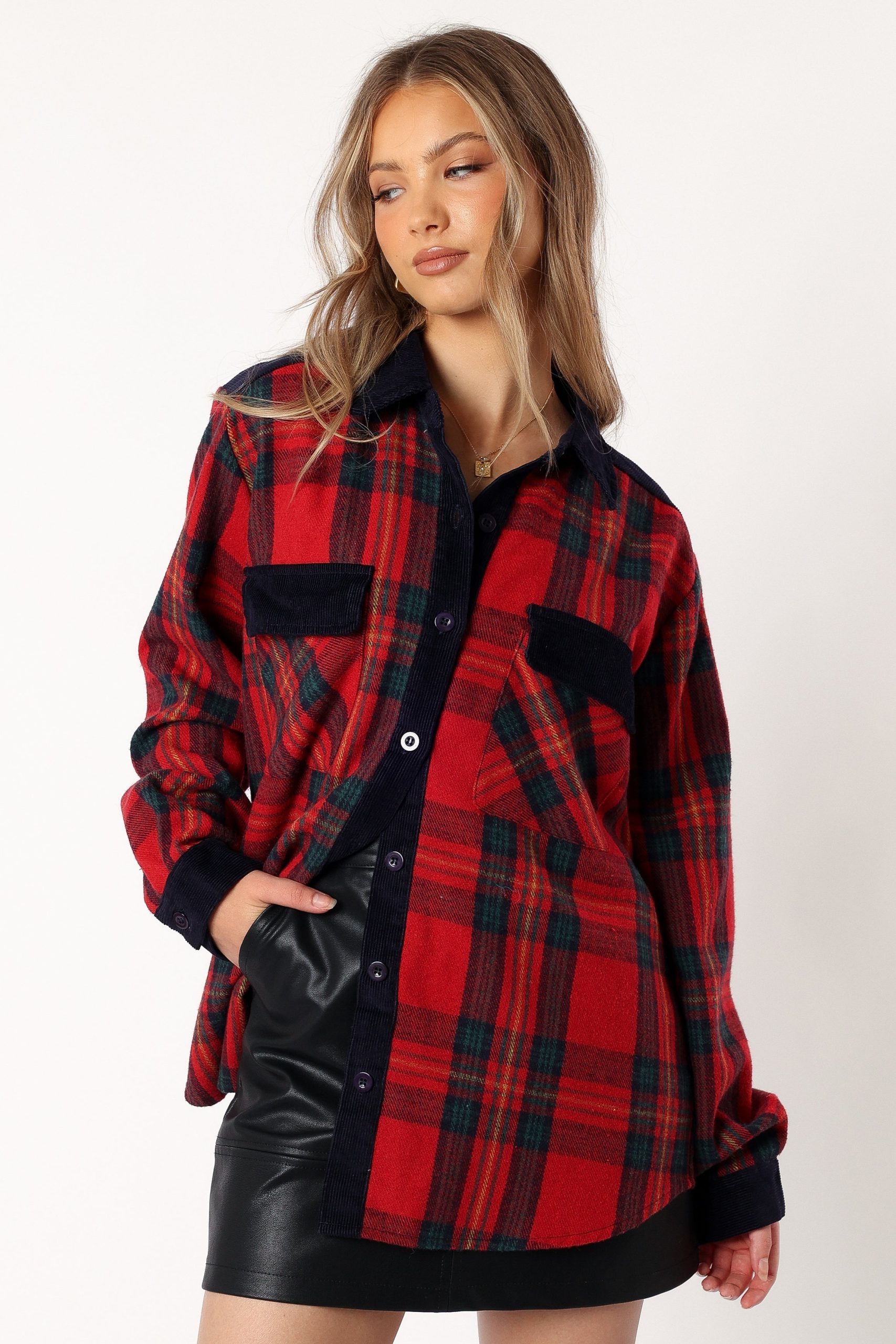 Lucille Plaid Shacket - Red/Navy - Image 6