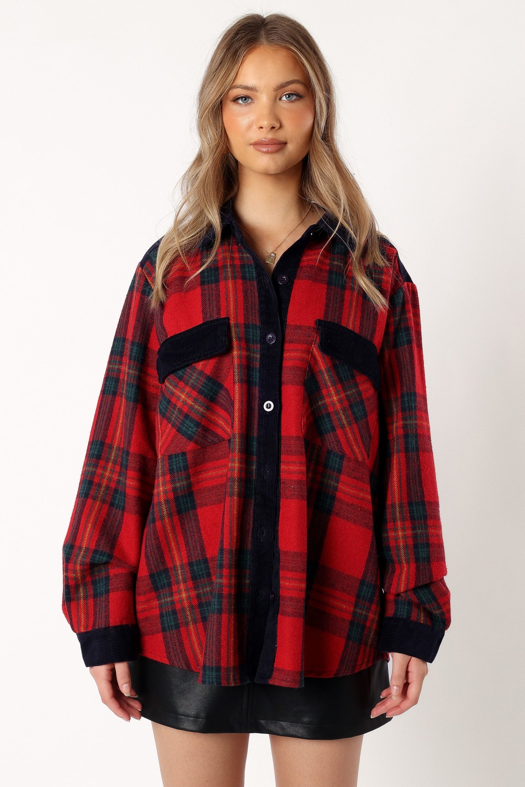 Lucille Plaid Shacket - Red/Navy - Image 7