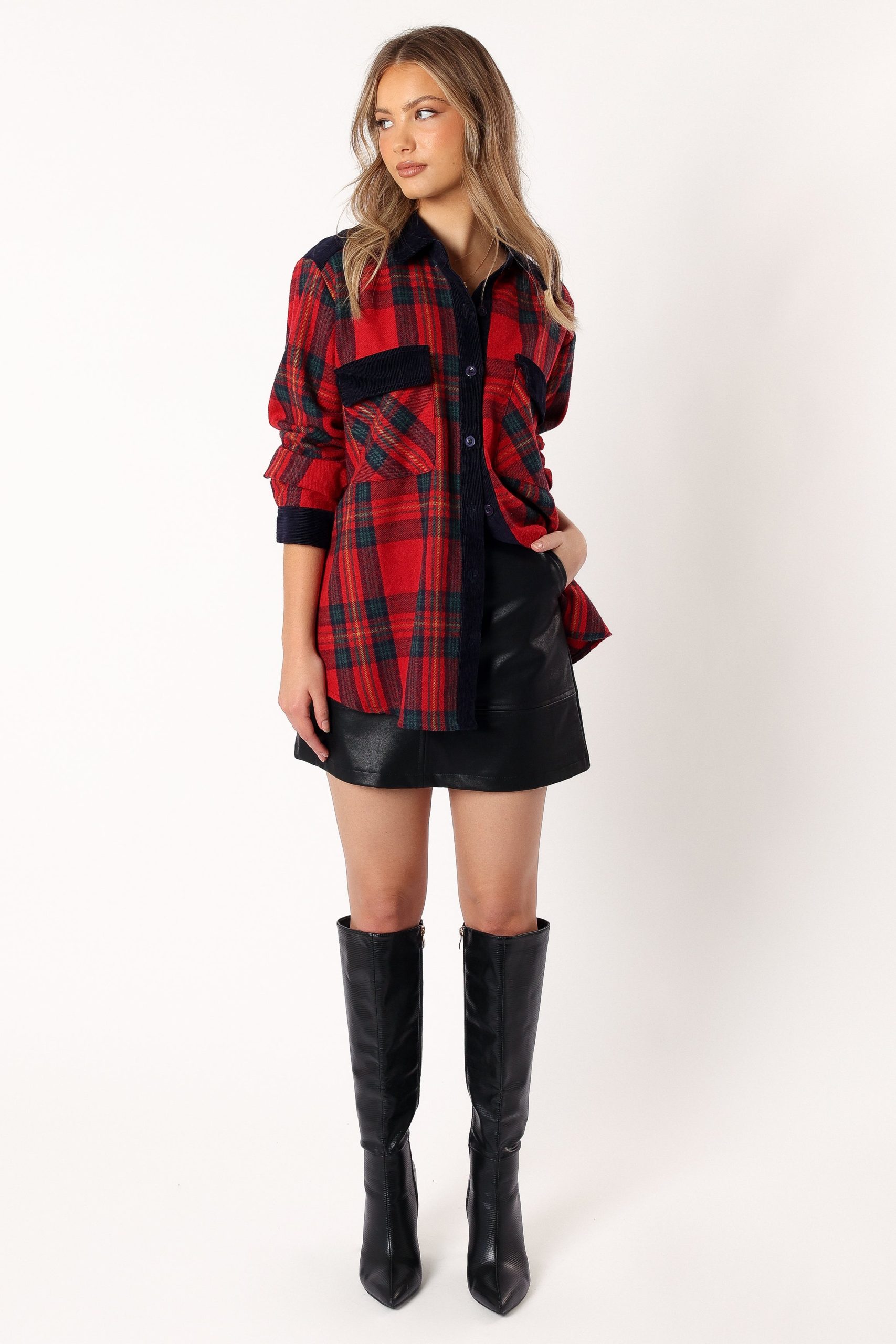 Lucille Plaid Shacket - Red/Navy - Image 8