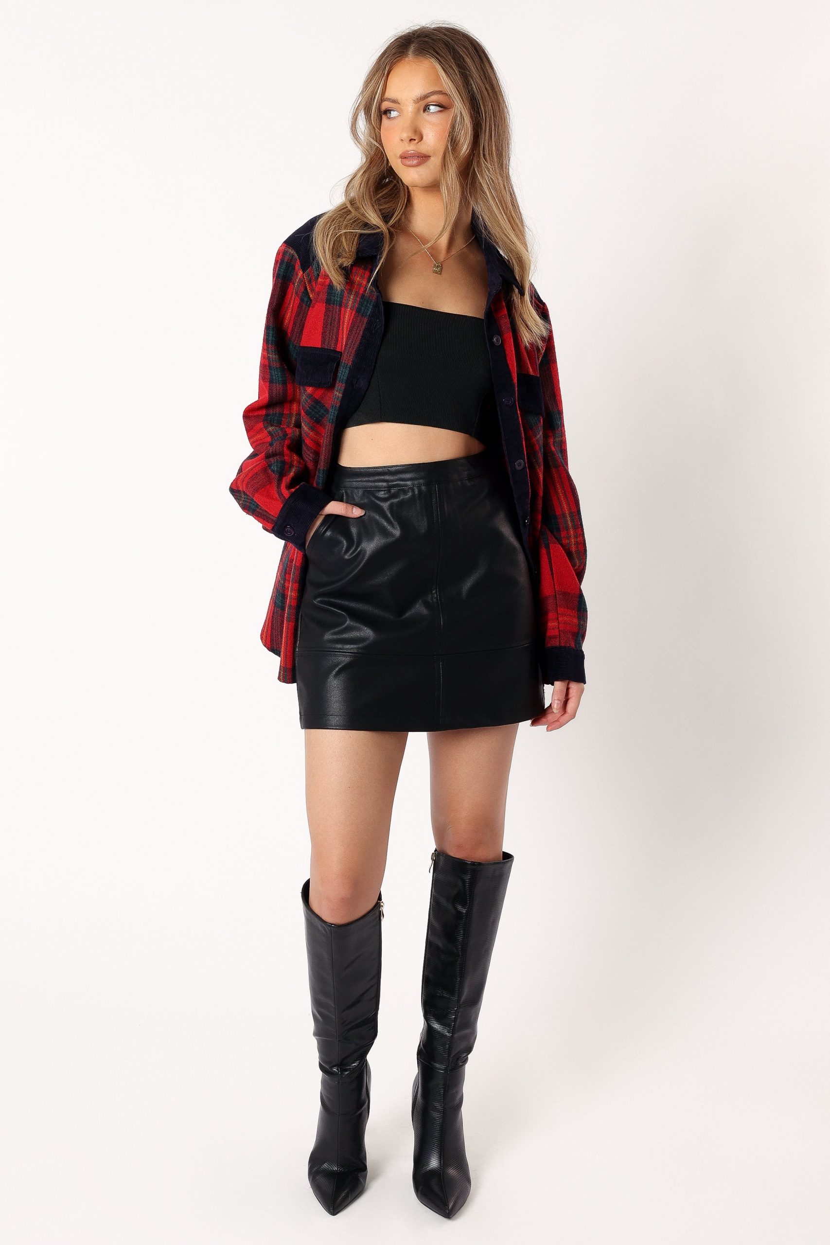Lucille Plaid Shacket - Red/Navy - Image 9