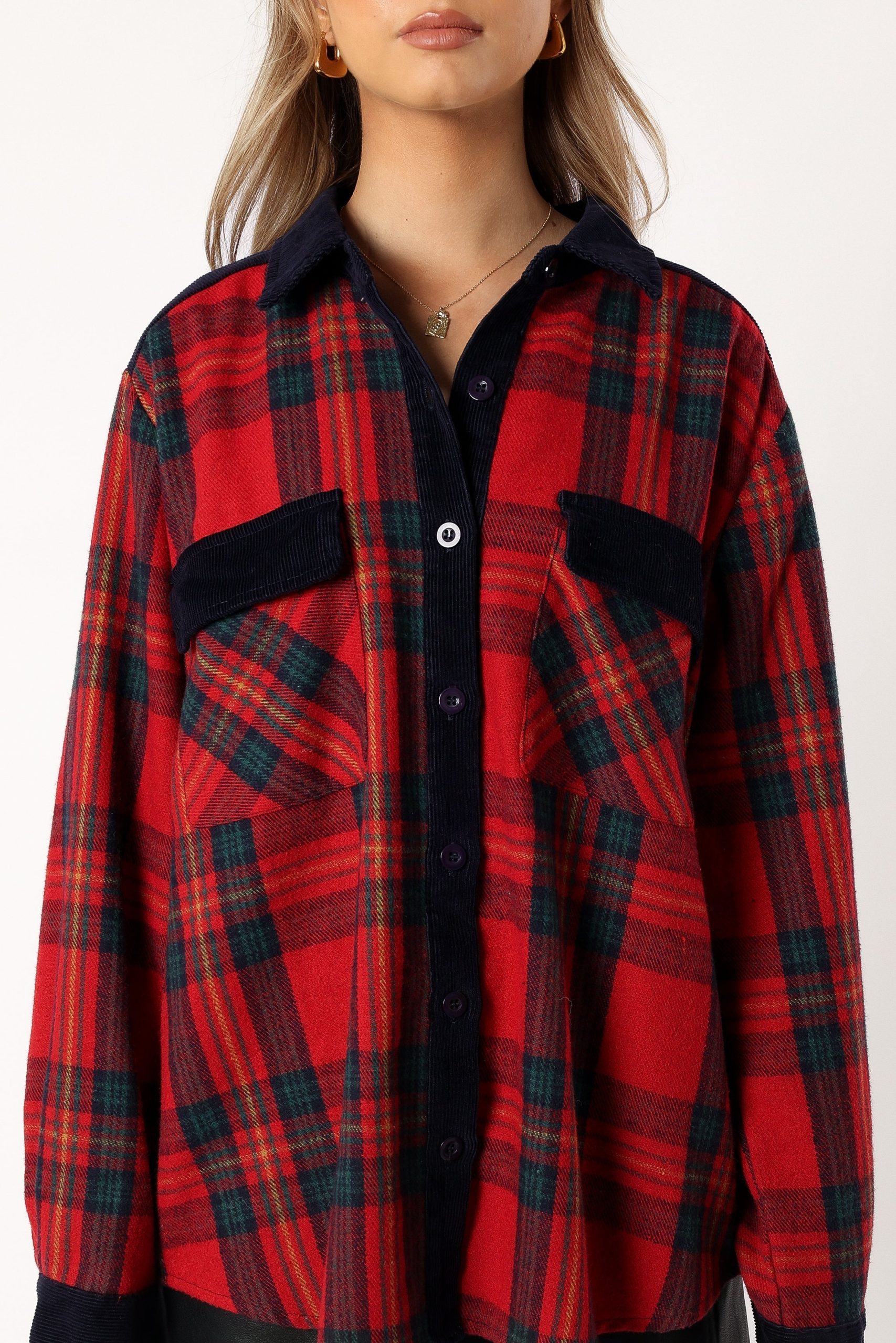 Lucille Plaid Shacket - Red/Navy - Image 11