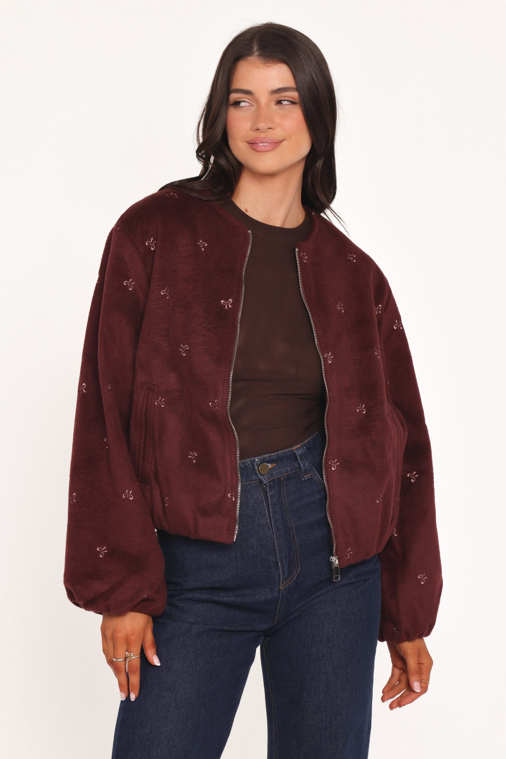 Marla Cropped Bomber - Cherry - Image 2