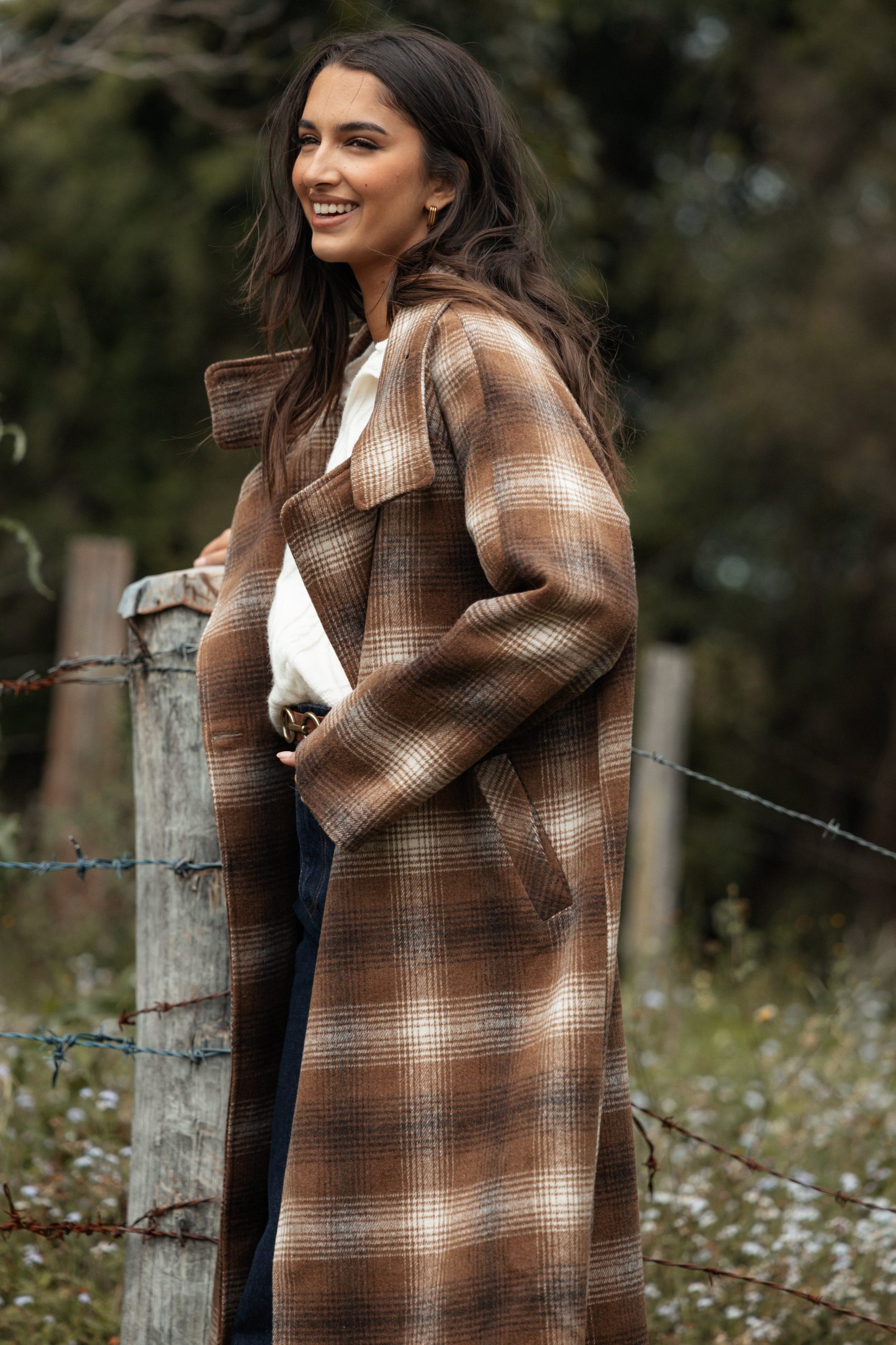 Maya Long Coat - Brown Check - Image 2