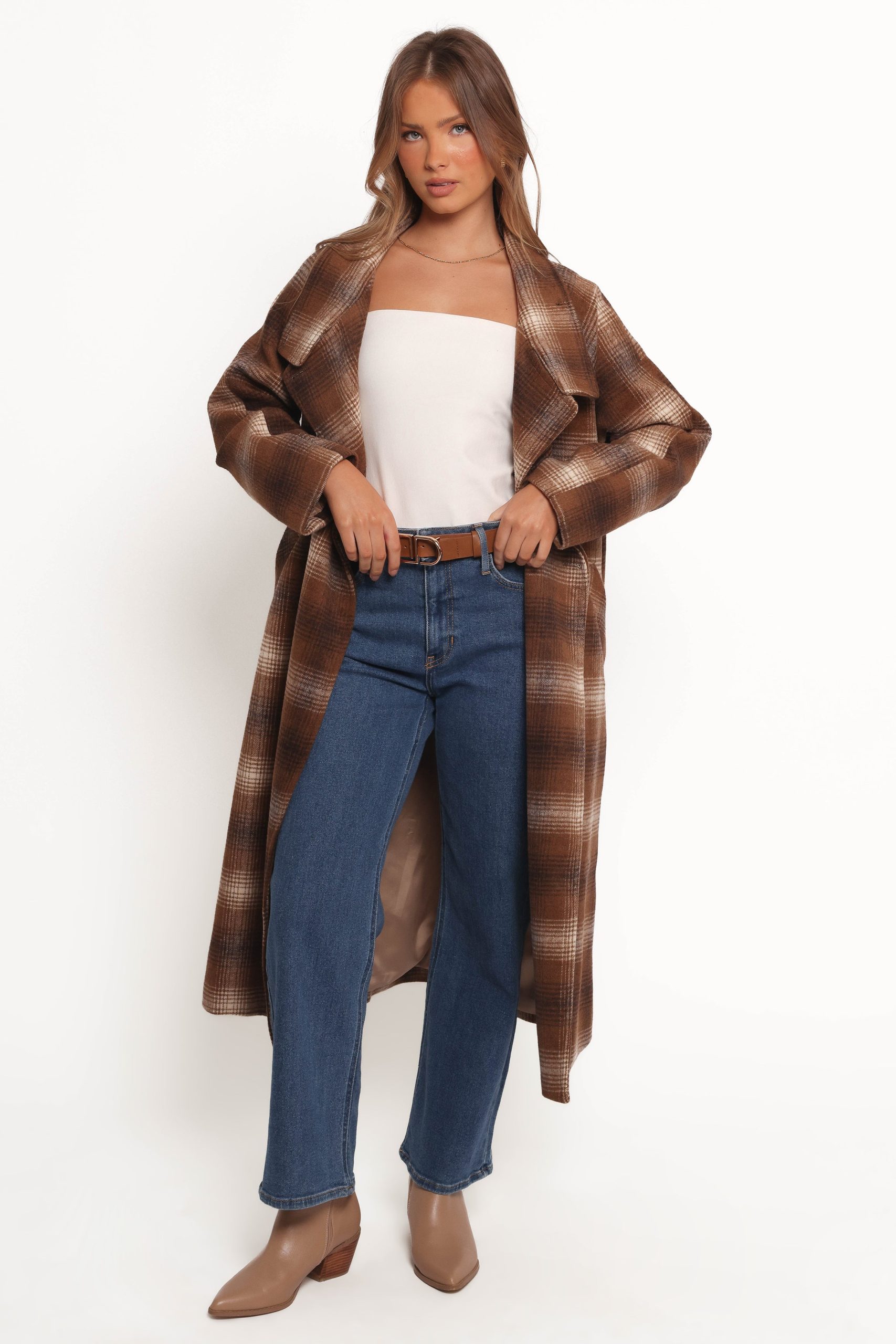 Maya Long Coat - Brown Check - Image 3