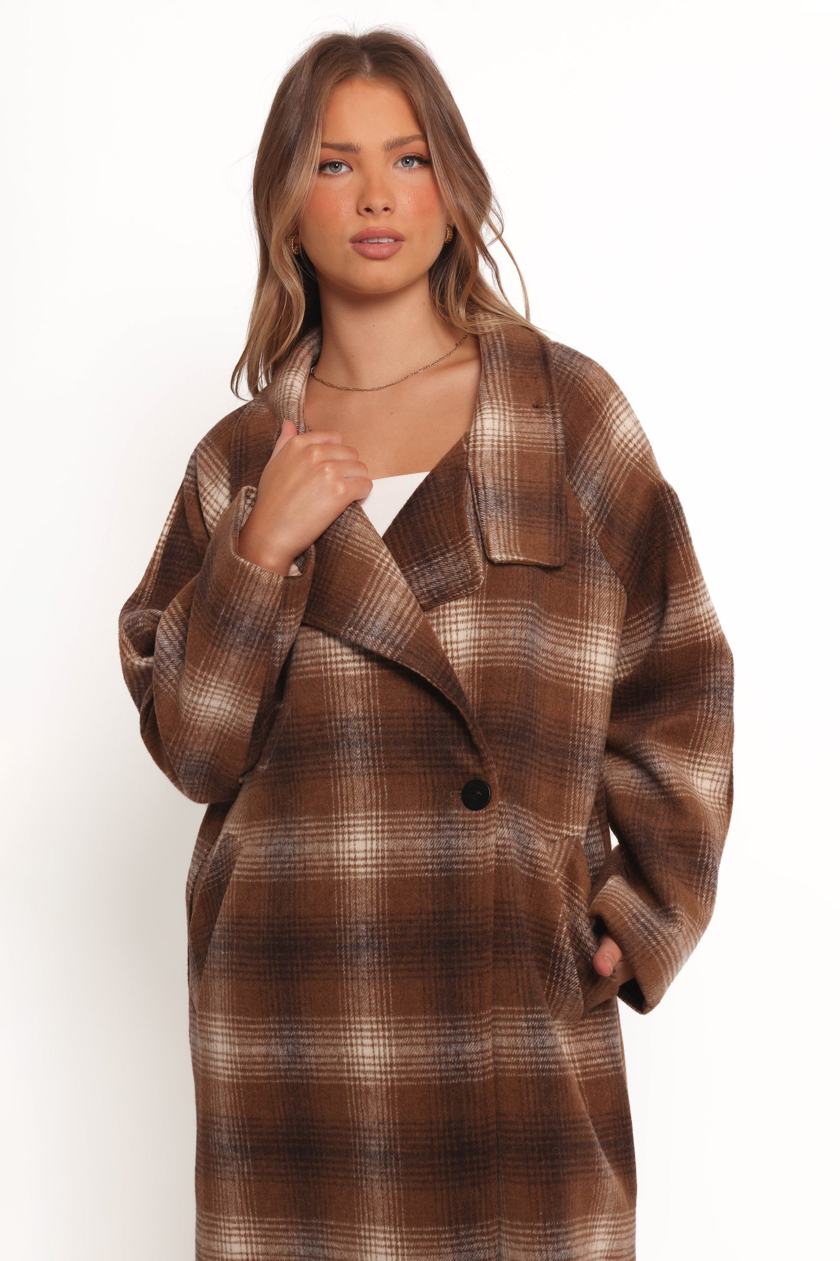 Maya Long Coat - Brown Check - Image 4