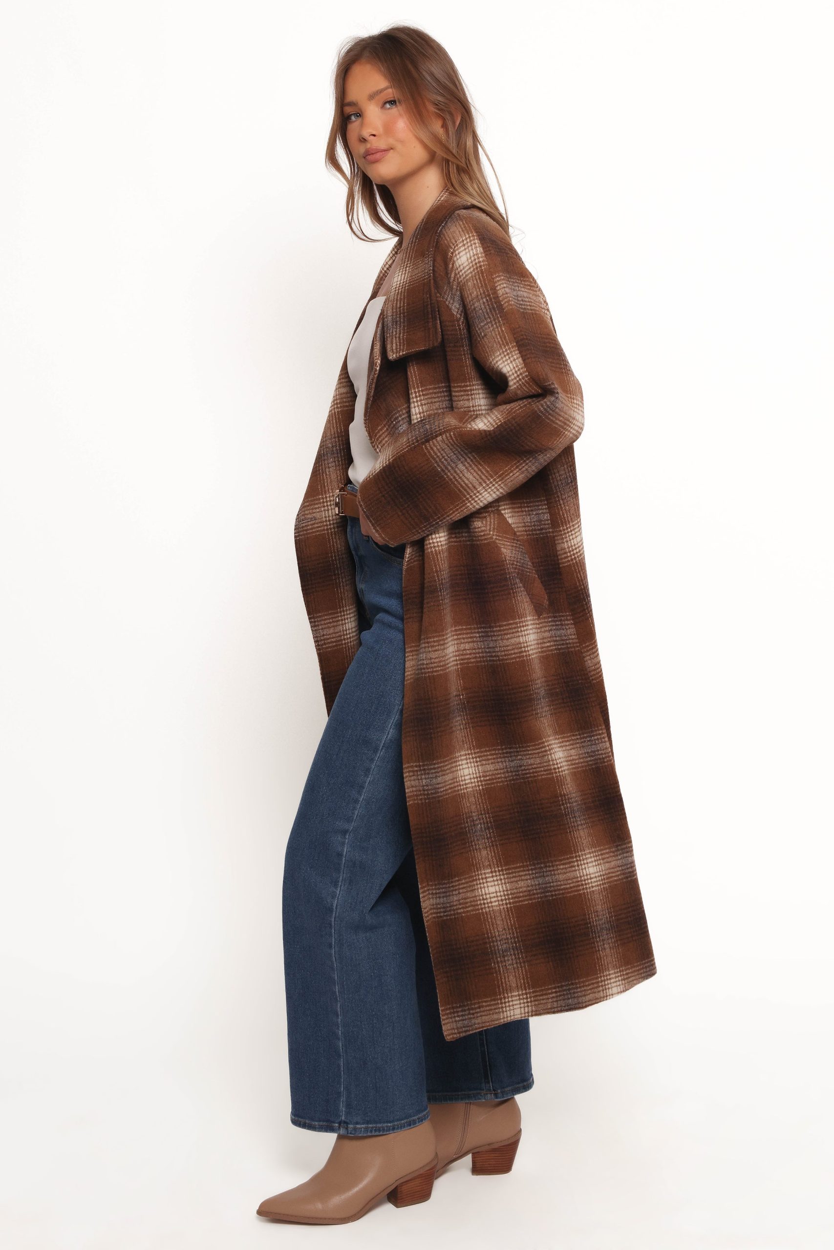 Maya Long Coat - Brown Check - Image 5