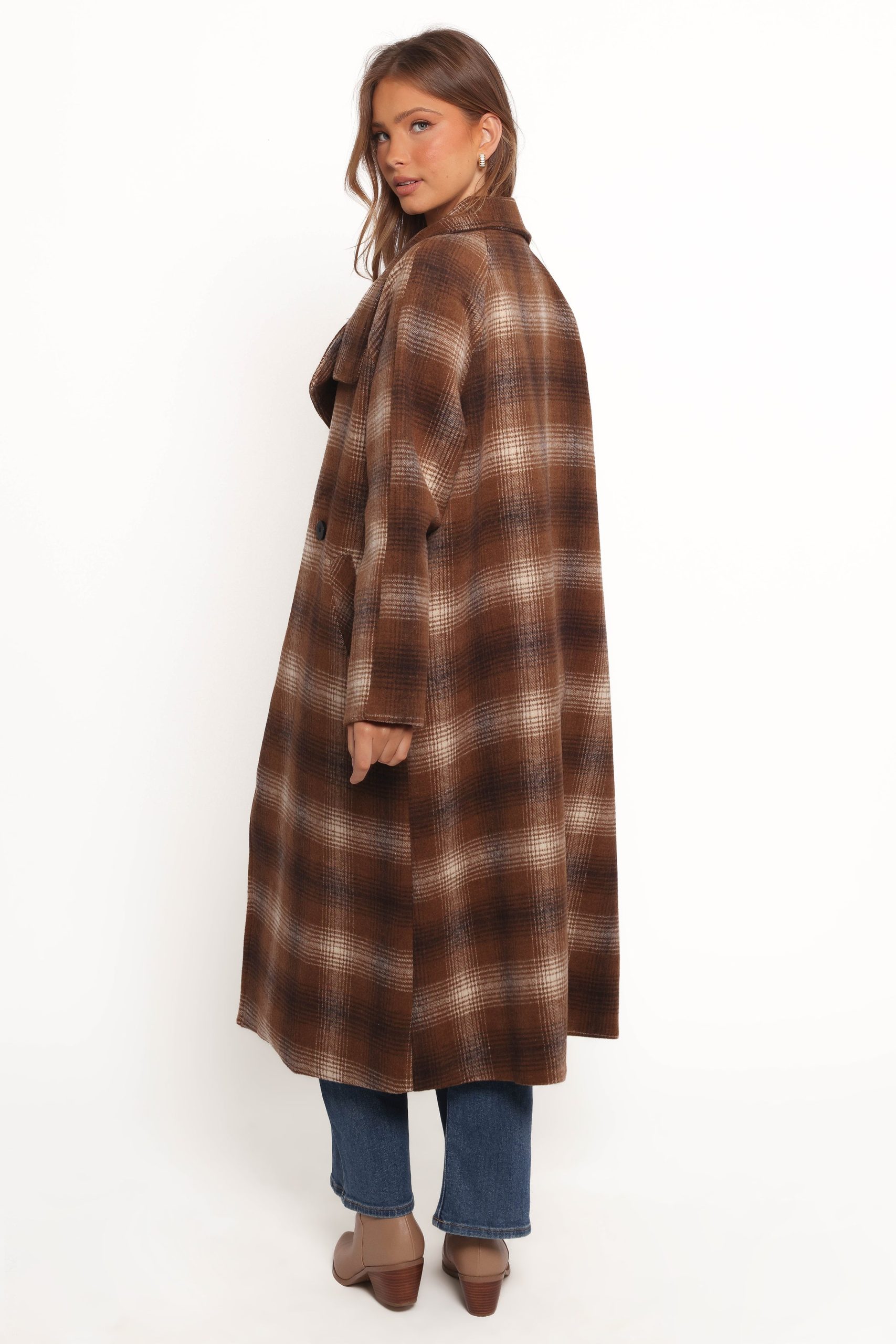 Maya Long Coat - Brown Check - Image 6