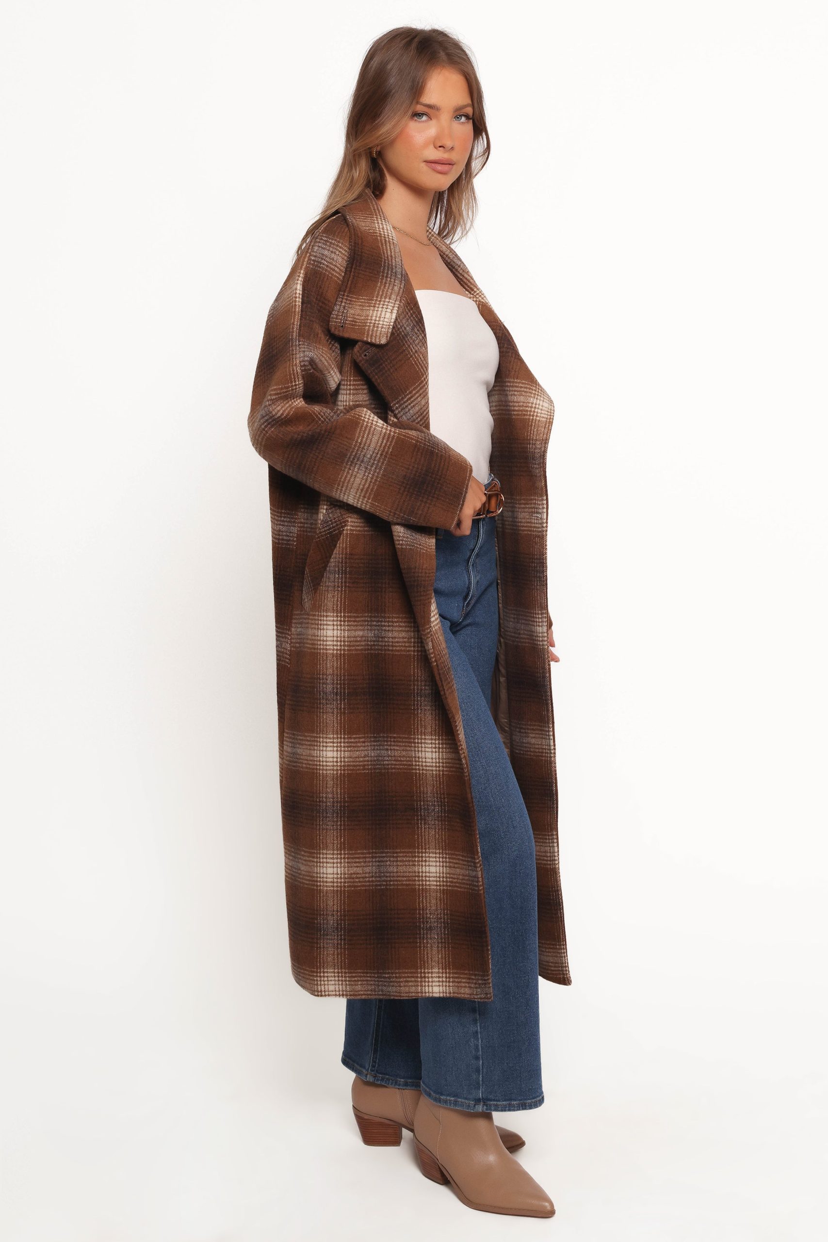 Maya Long Coat - Brown Check - Image 7