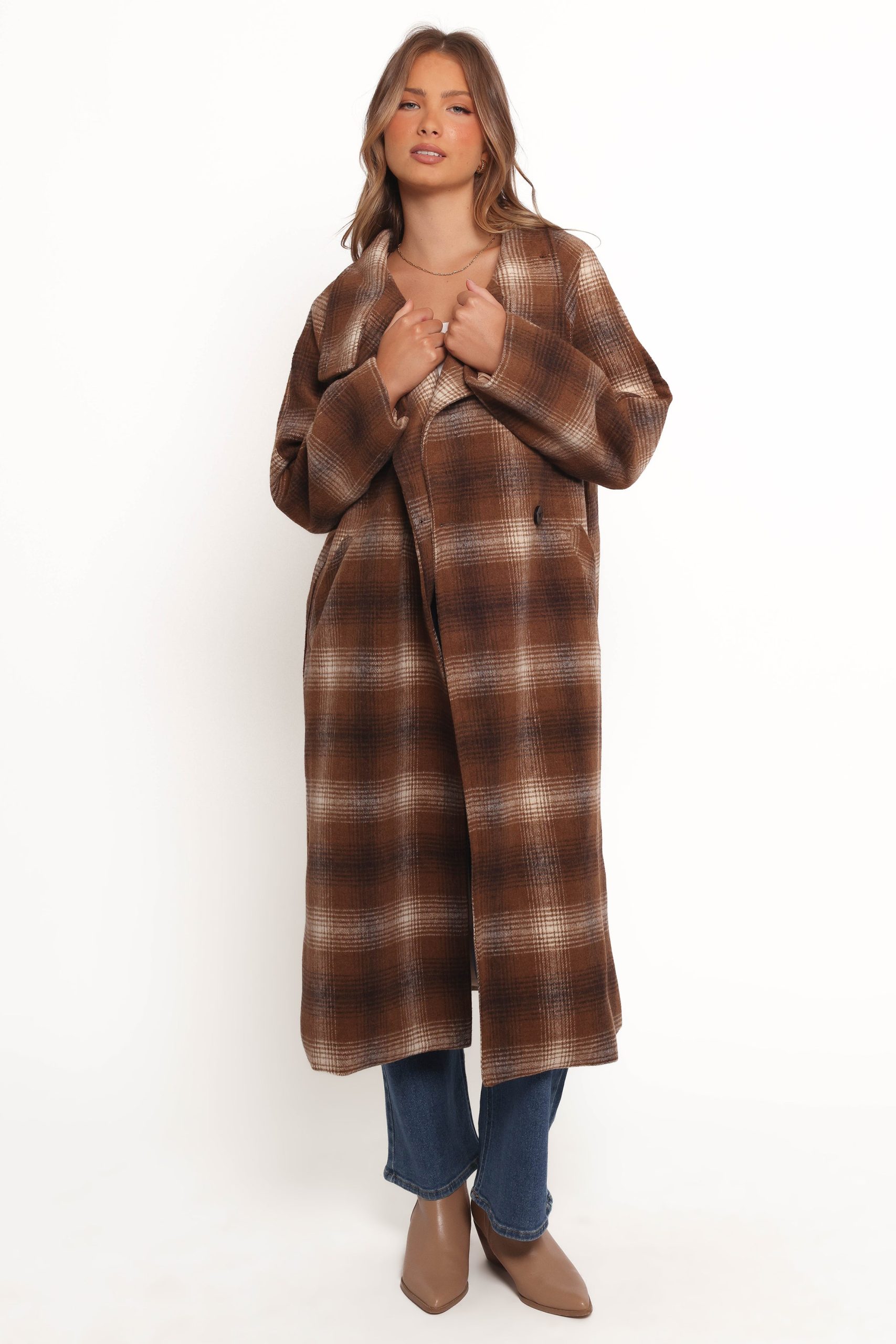 Maya Long Coat - Brown Check - Image 8