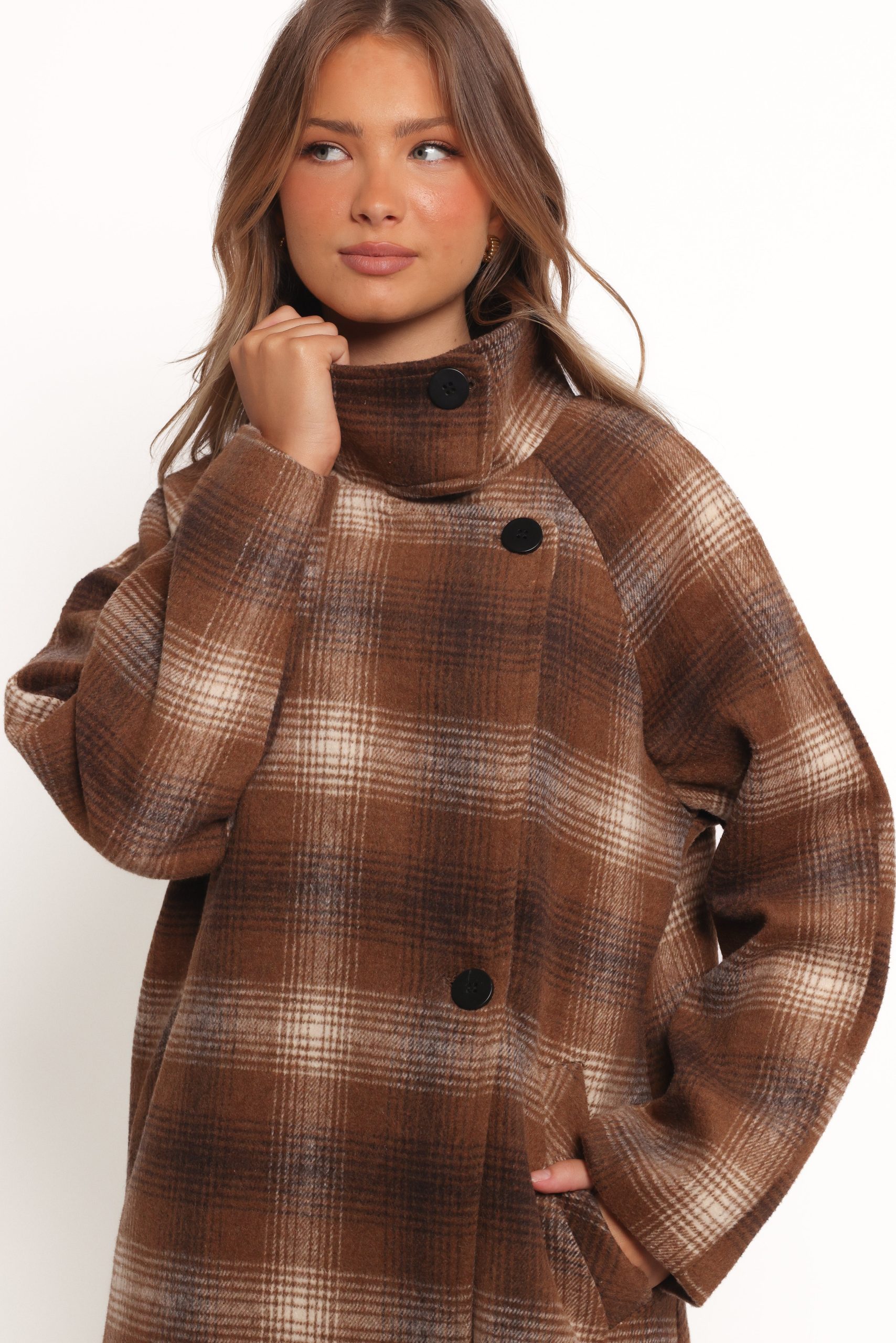 Maya Long Coat - Brown Check - Image 9