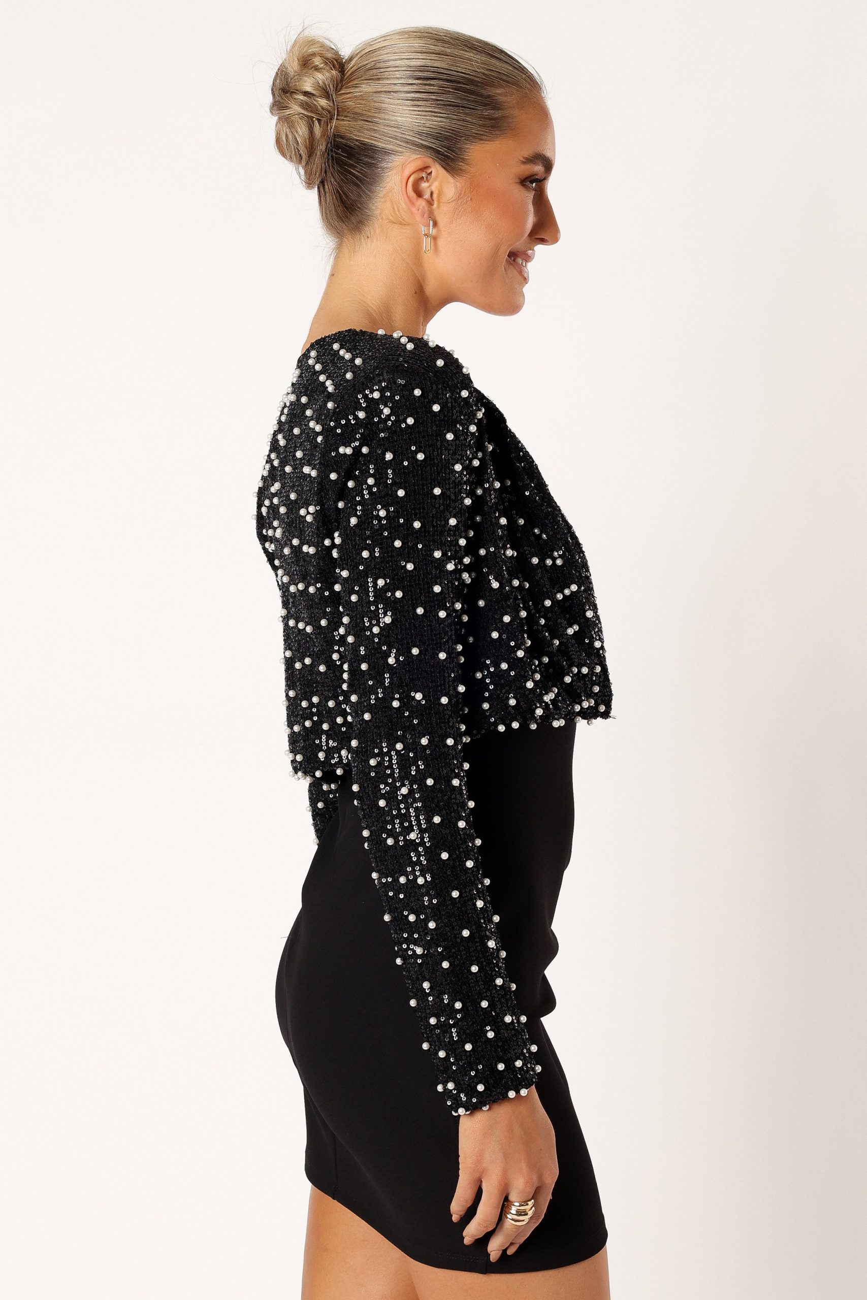 Monica All Over Pearl Crop Jacket - Black - Image 6