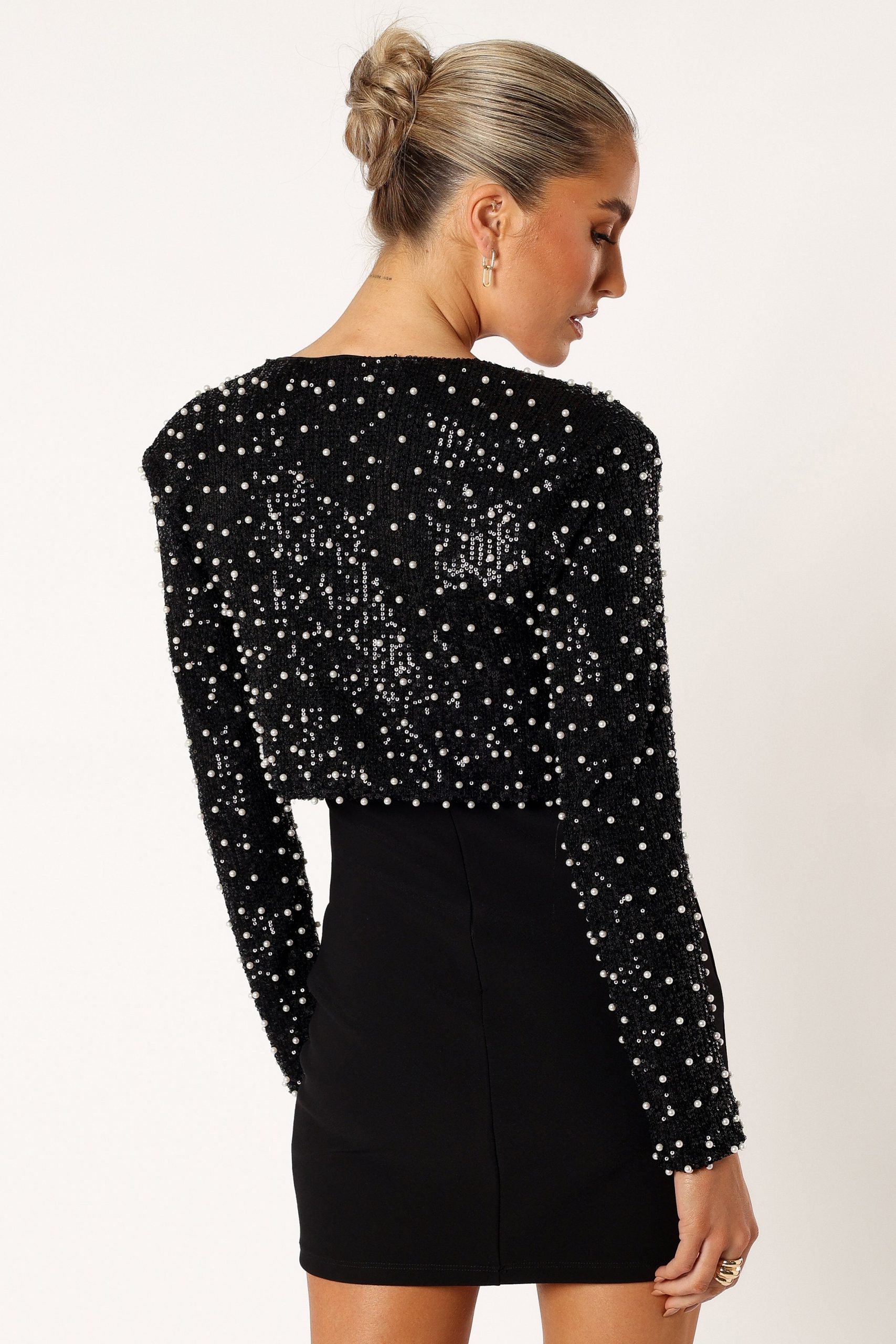 Monica All Over Pearl Crop Jacket - Black - Image 5
