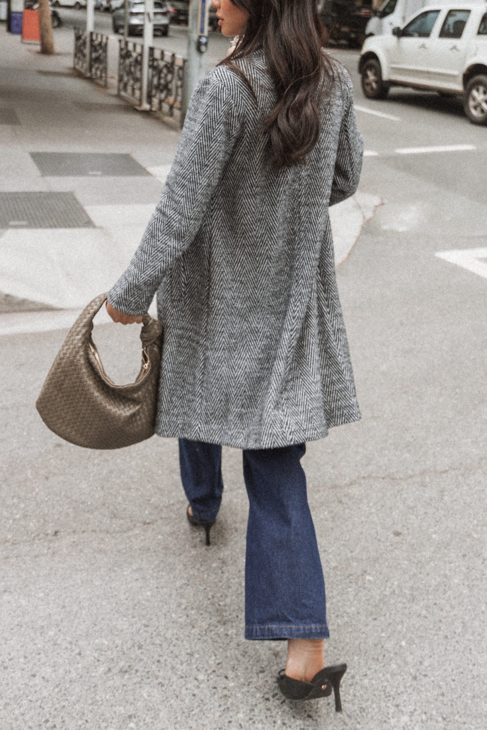 Nicoletta Single Button Herringbone Coat - Black - Image 2