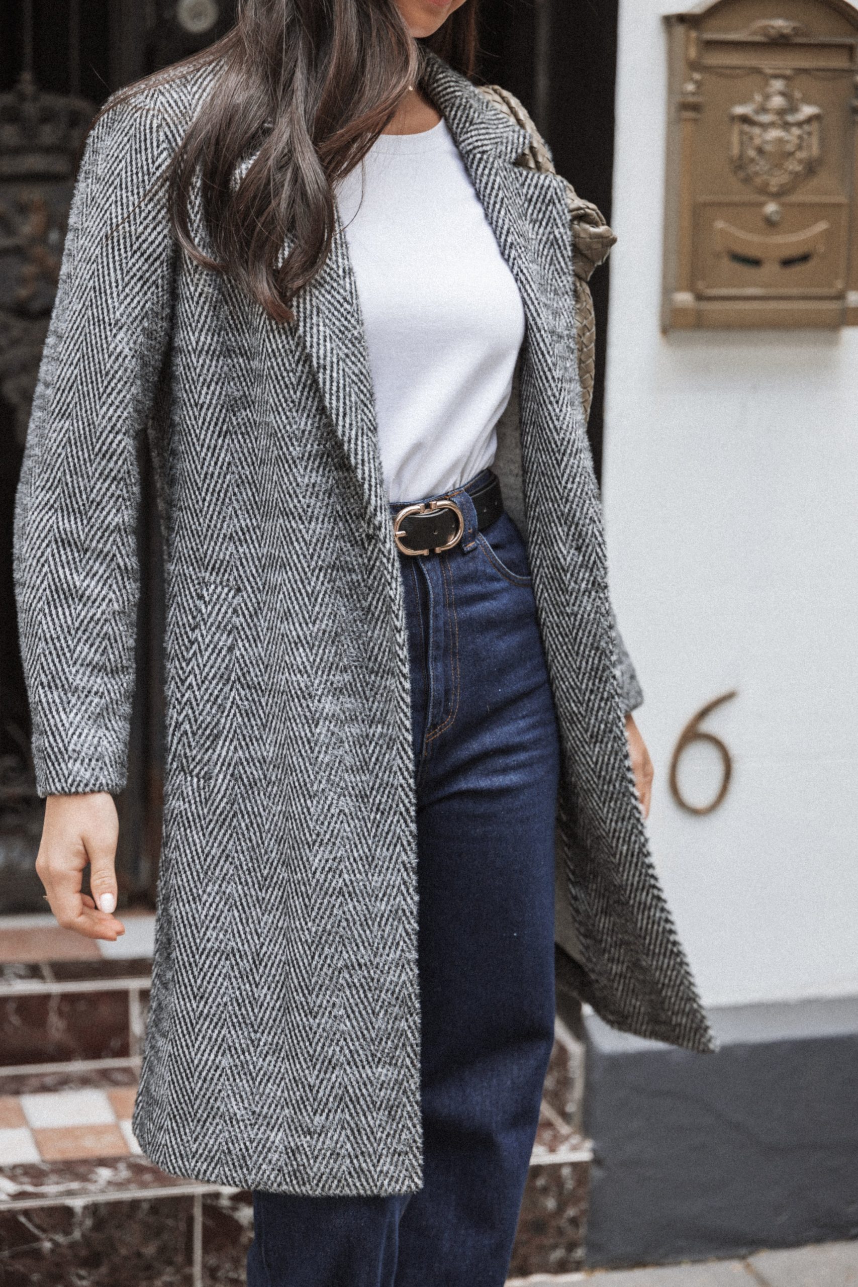Nicoletta Single Button Herringbone Coat - Black - Image 3