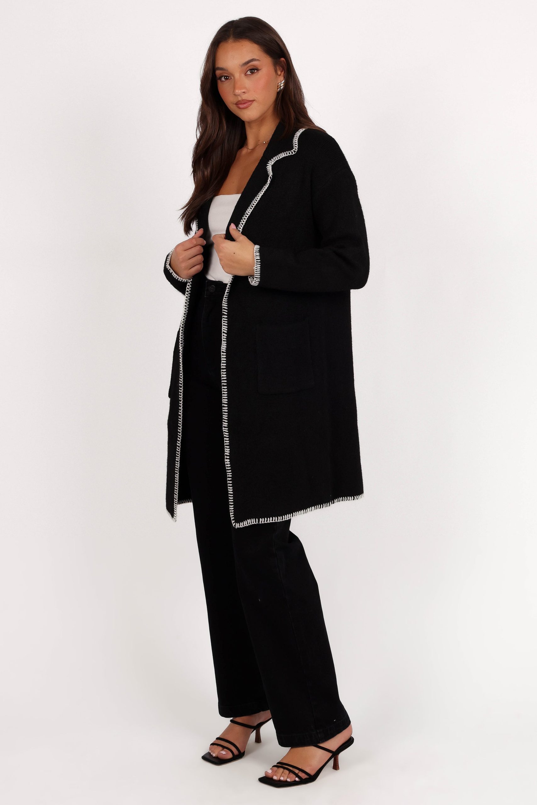 Oaklynn Contrast Stitch Coatigan - Black - Image 3