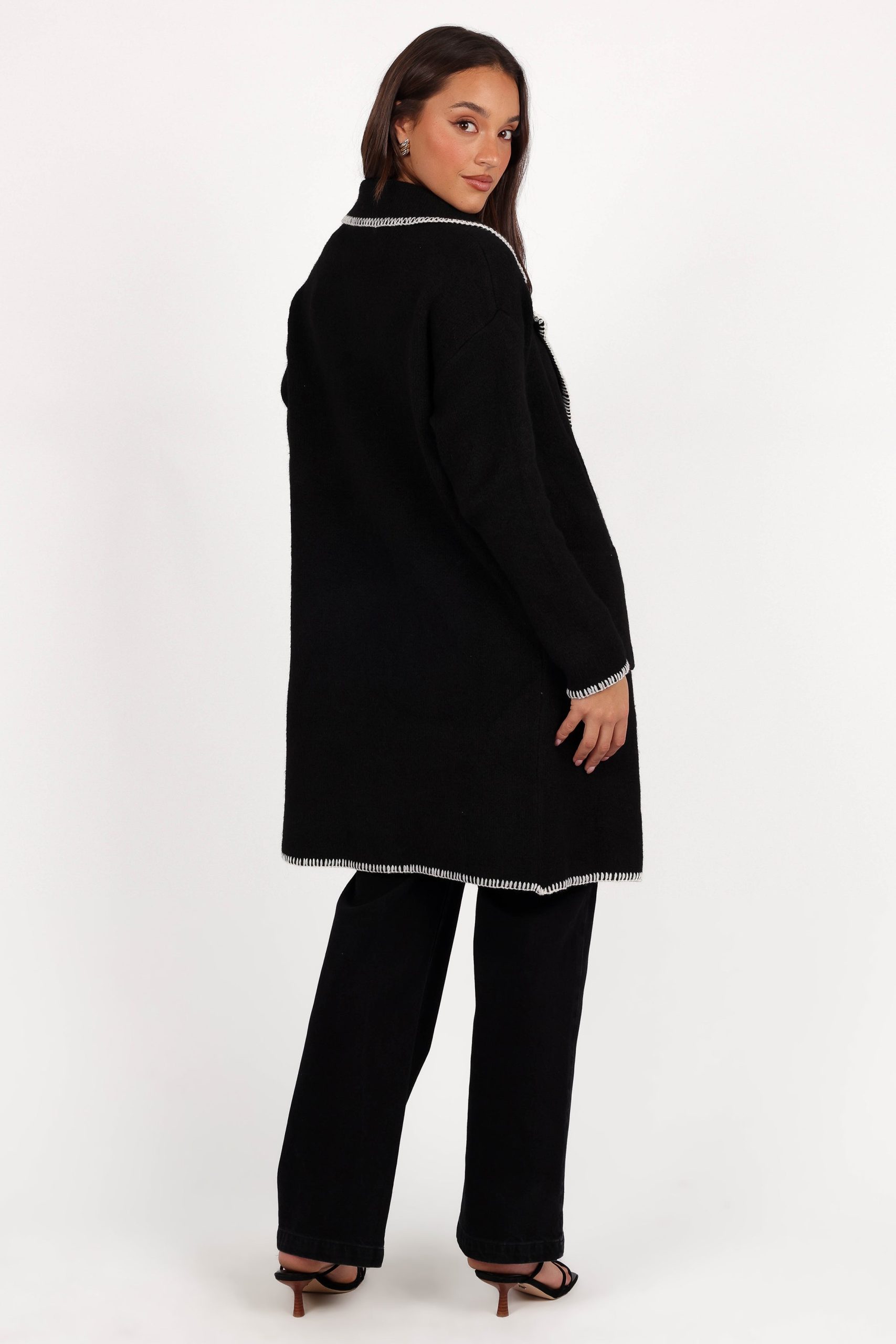 Oaklynn Contrast Stitch Coatigan - Black - Image 4