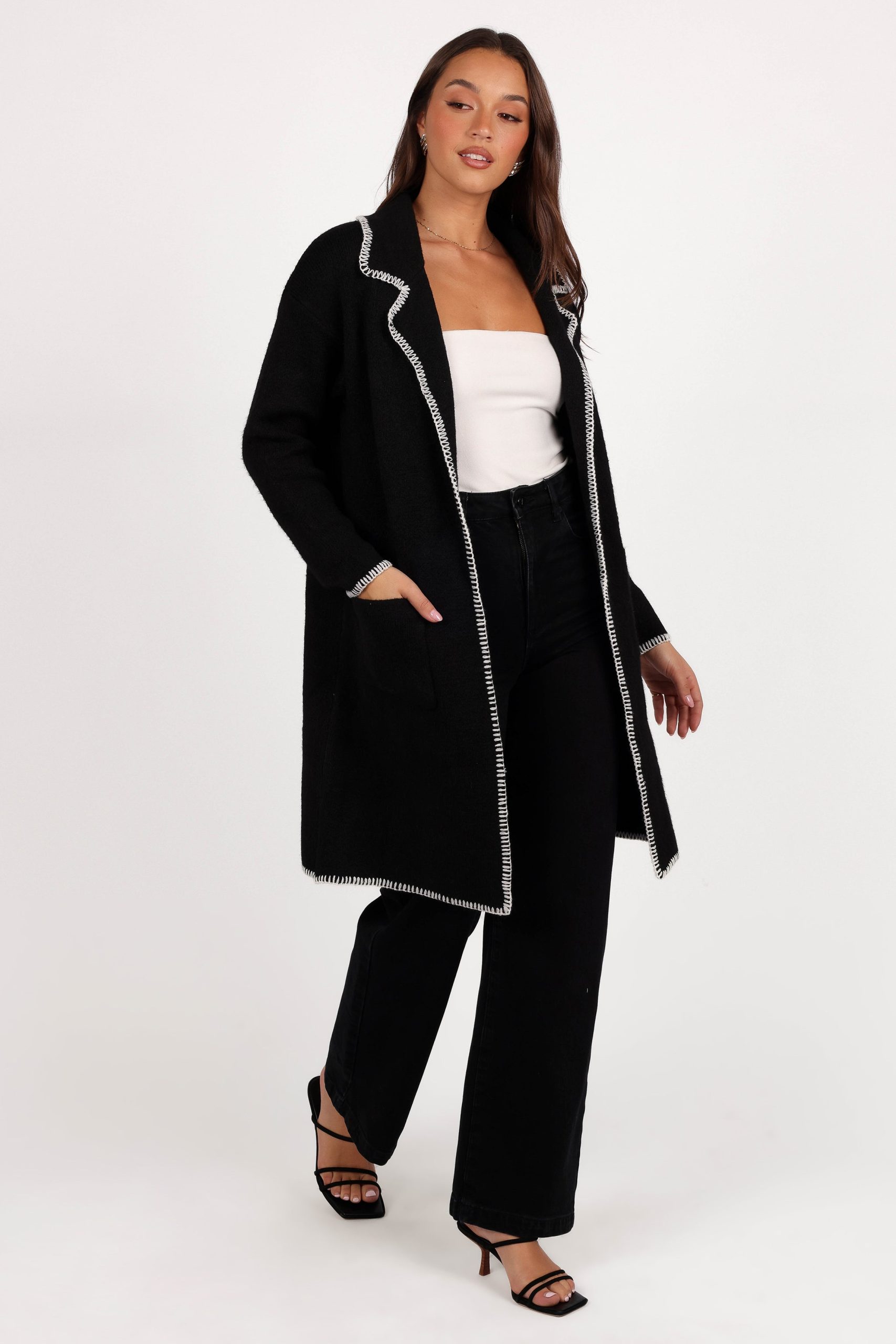 Oaklynn Contrast Stitch Coatigan - Black - Image 5