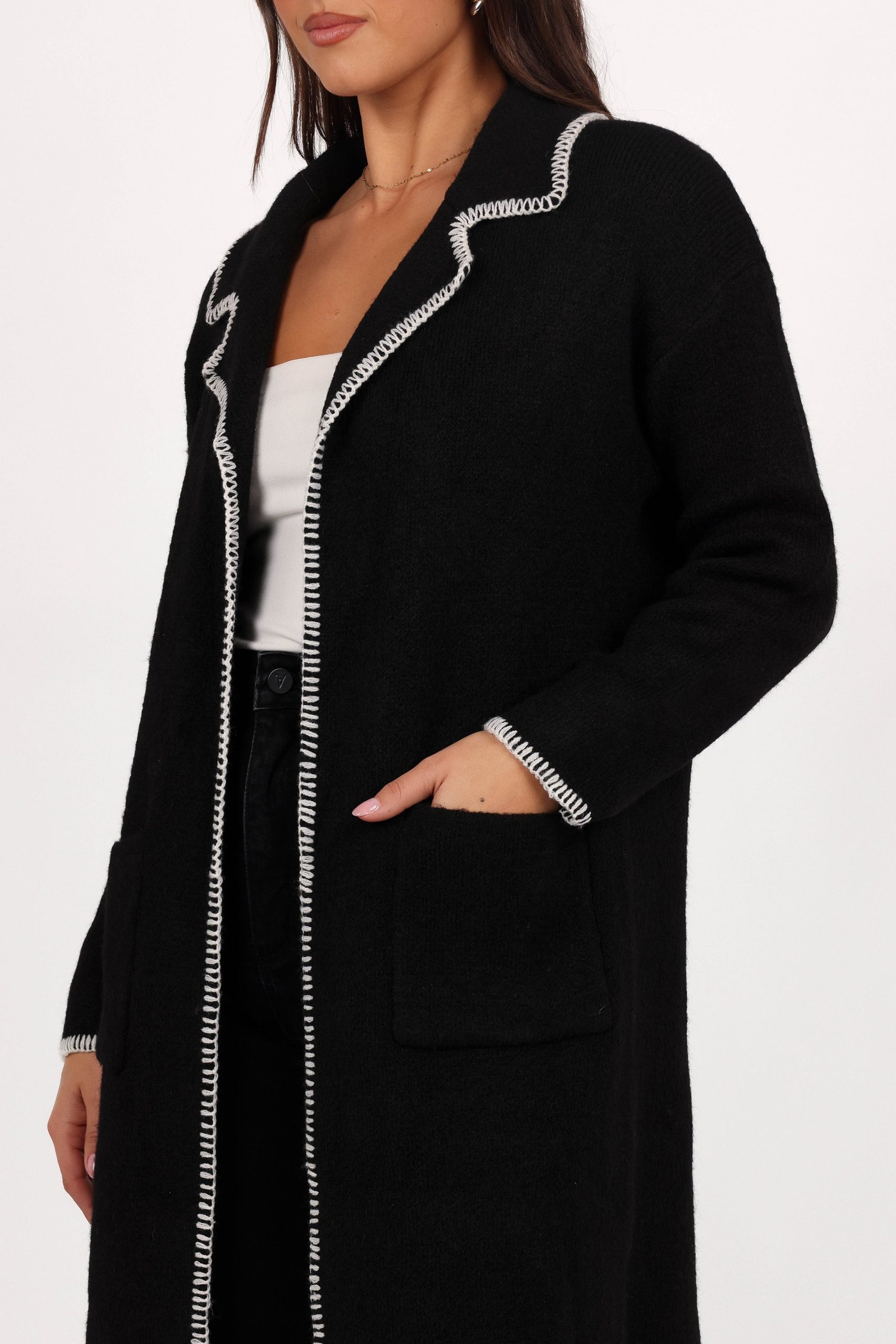 Oaklynn Contrast Stitch Coatigan - Black - Image 6